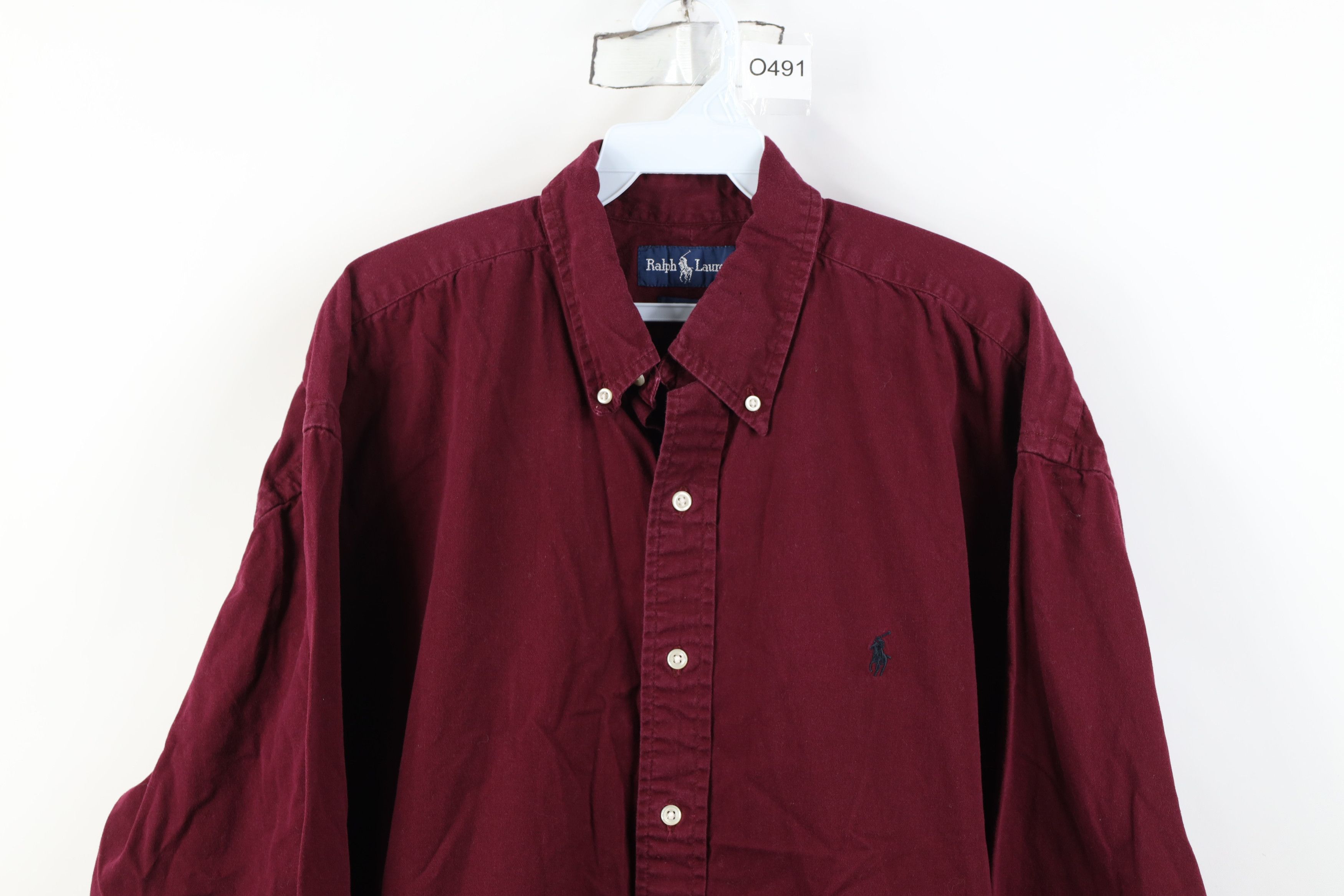Polo Ralph Lauren Vintage 90s Ralph Lauren Collared Button Down Shirt Burgundy Size US XL / EU 56 / 4 - 2 Thumbnail