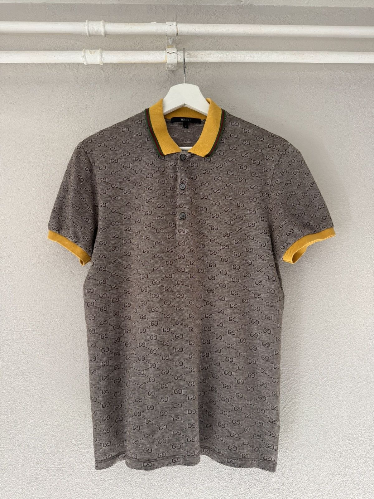 Gucci Monogram Cotton Polo with Yellow Tipped Collar Size US L / EU 52-54 / 3 - 1 Thumbnail