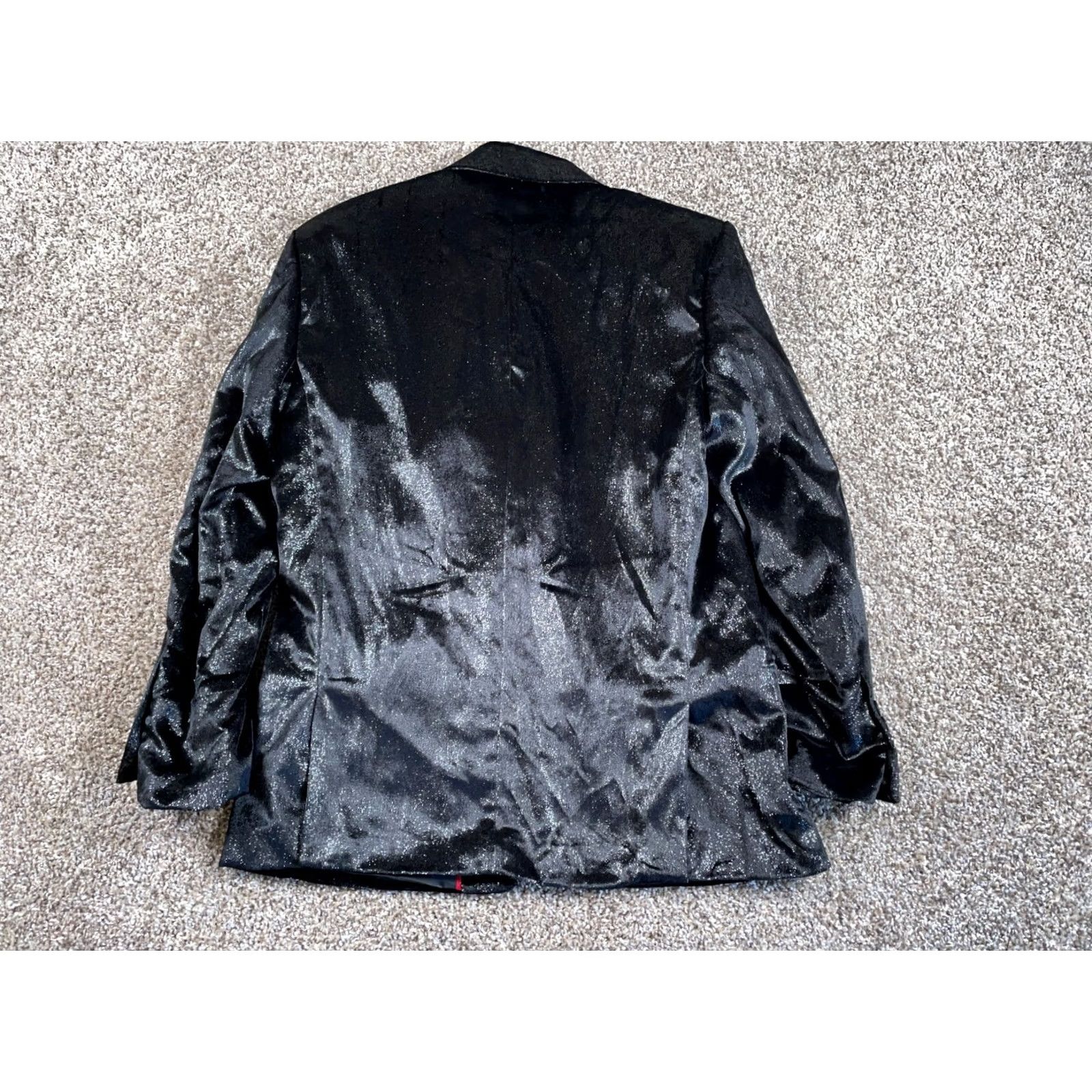 Velvet Blu Martini Blazer Men Medium Black Velvet Sequin Two-Button Jacket Dressy Evening Wear Size 40R - 2 Thumbnail