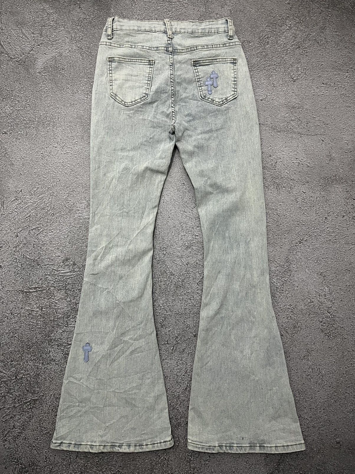Japanese Brand Vintage Japanese GoldTrans Cross Flare Jeans Ch Goa styl Size 27" / US 4 / IT 40 - 5 Thumbnail