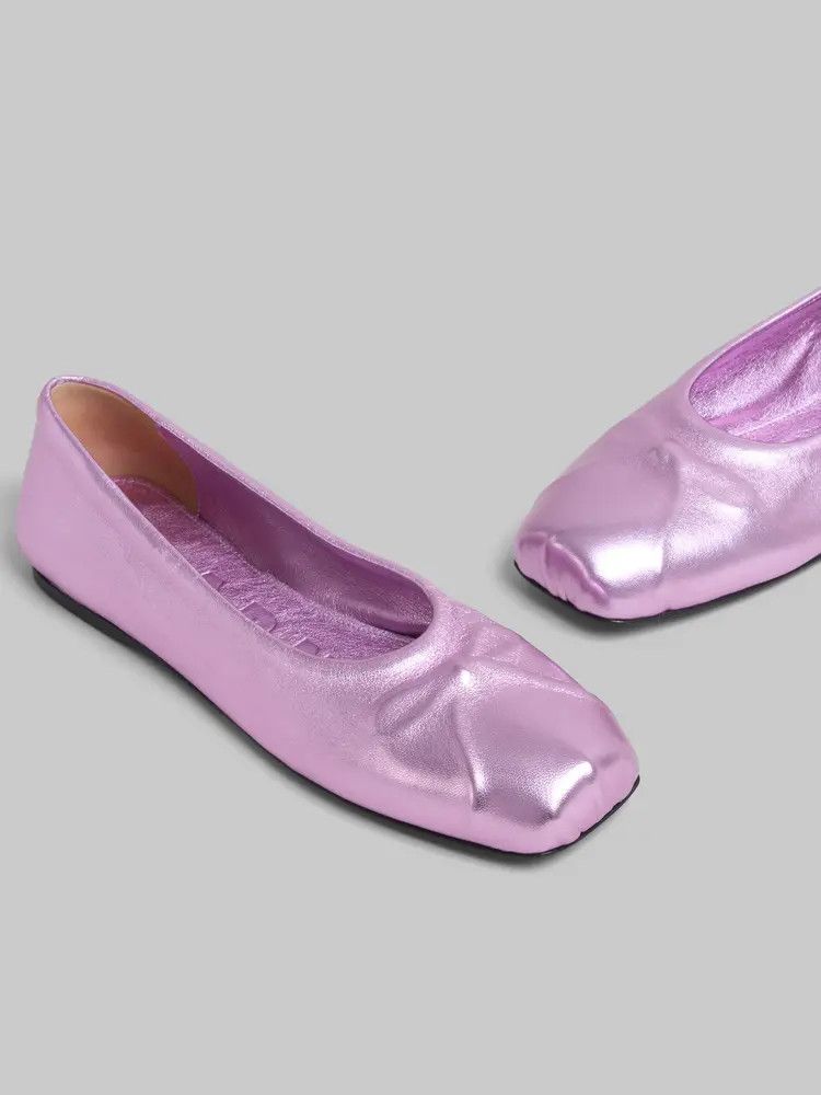 Marni o1w1db11225 Metallic Leather Flats in Pink Size US 5 / IT 35 - 3 Thumbnail