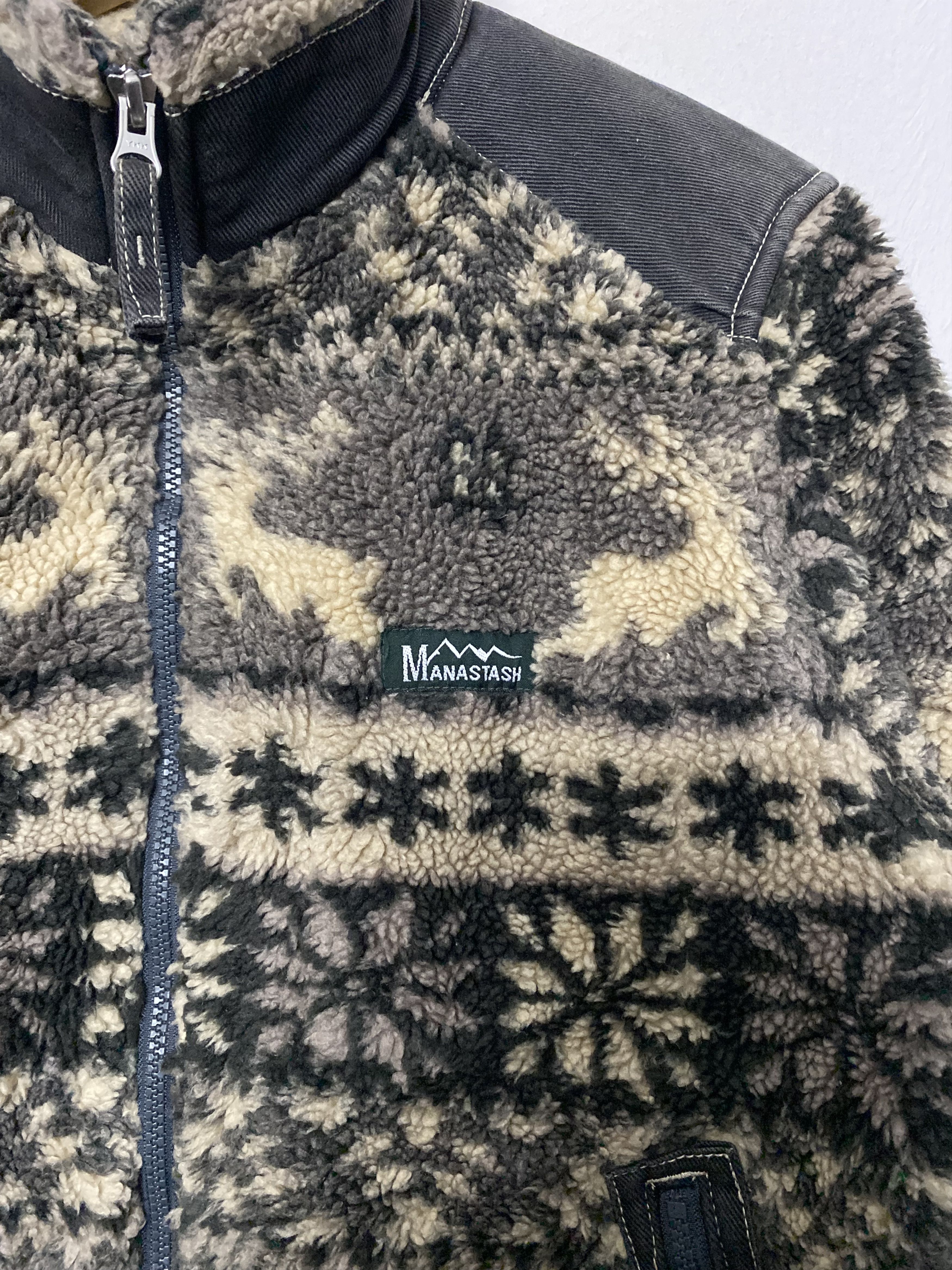 Manastash Vtg Manastash Deep Pile Sherpa Fleece Nordic Reindeer Jacket Size US M / EU 48-50 / 2 - 5 Thumbnail