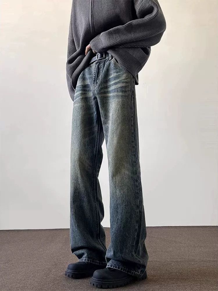 Jean Street washed distressed men's retro cleanfit flared jeans Size US 34 / EU 50 - 2 Thumbnail