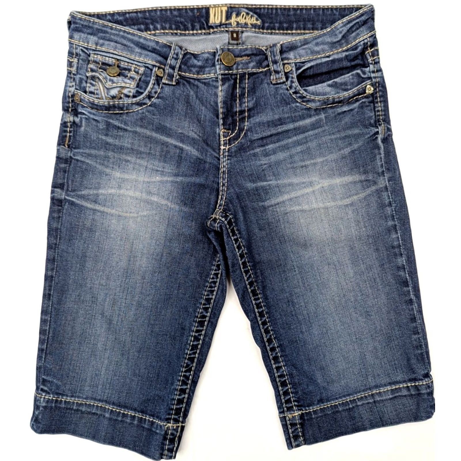 Vintage KUT from the Kloth Bermuda Shorts Women 8 Knee Length Denim Blue 32x14 Mid Rise Button Zipper 5-Pocket Stretch Classic Casual Size 30" / US 8 / IT 44 - 2 Thumbnail
