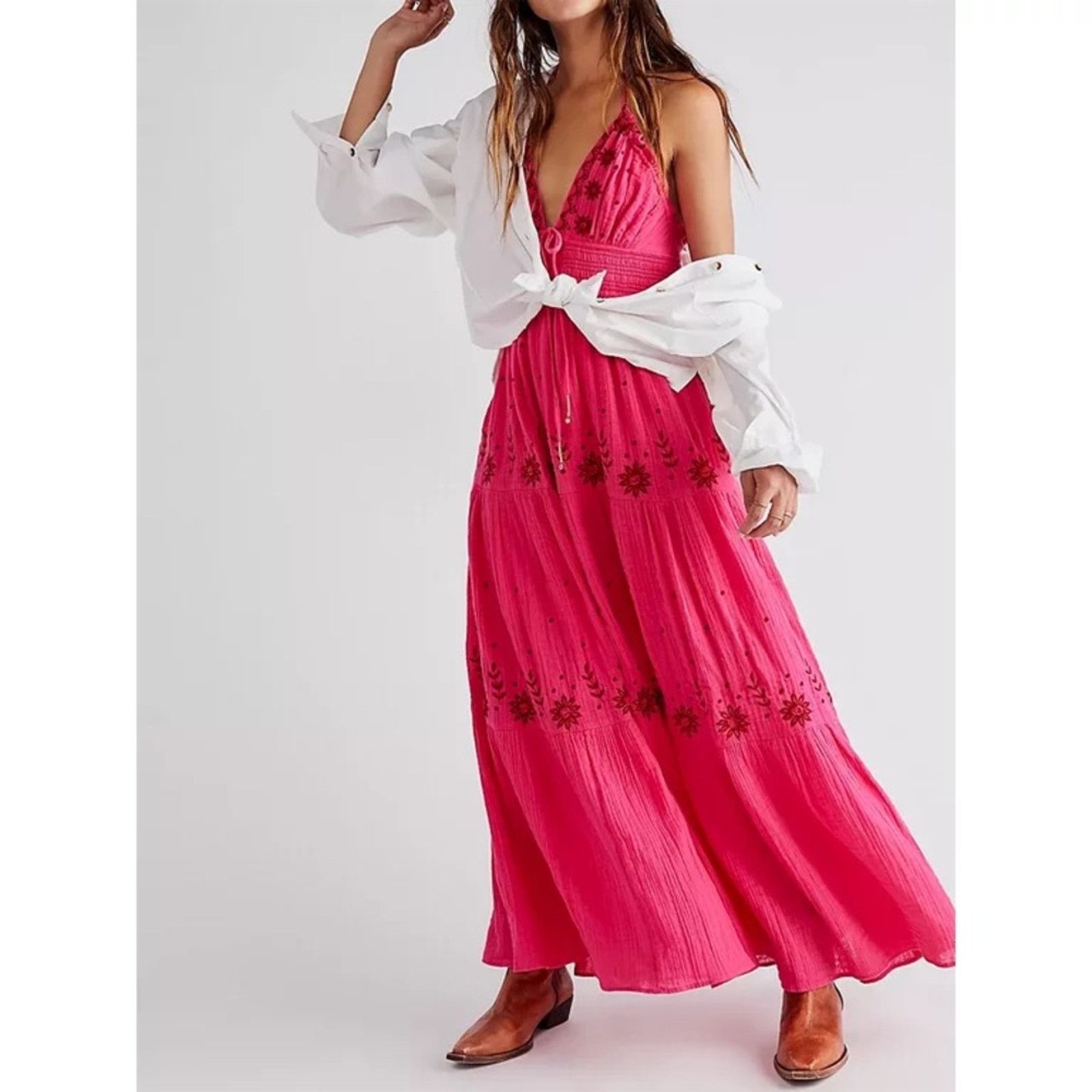 Free People 🎉LAST PIECE🎉FREE PEOPLE Real Love Embroidered Maxi‎ Dress Size XS / US 0-2 / IT 36-38 - 4 Thumbnail