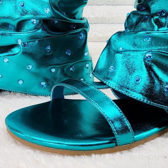Other Fabulous Metallic Green Mermaid Upper & Rhinestones Sandal S Size US 7 / IT 37 - 3 Thumbnail