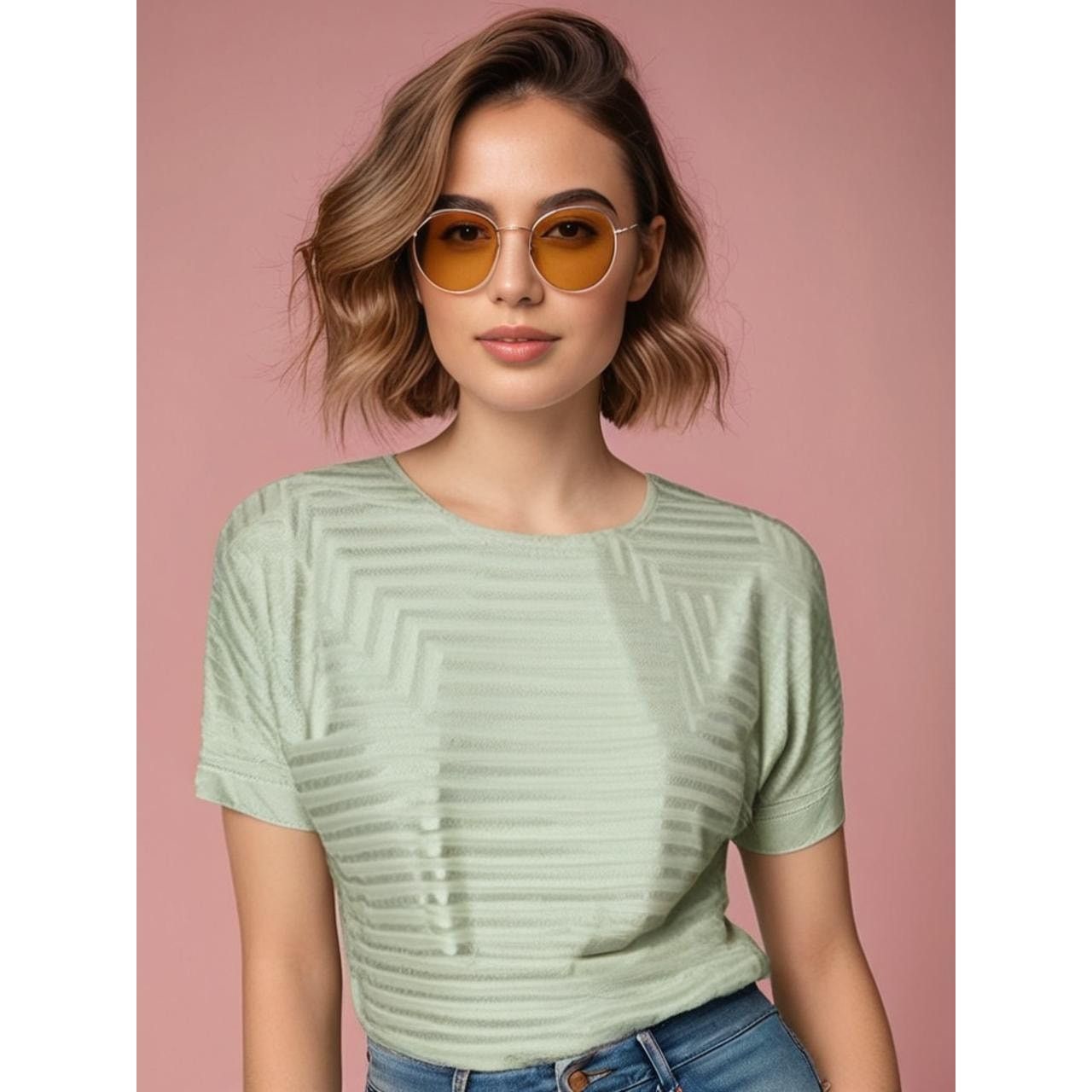 DKNY DKNY Women's XS Mint Green Geometric Short Sleeve Sweater Size XS / US 0-2 / IT 36-38 - 1 Thumbnail