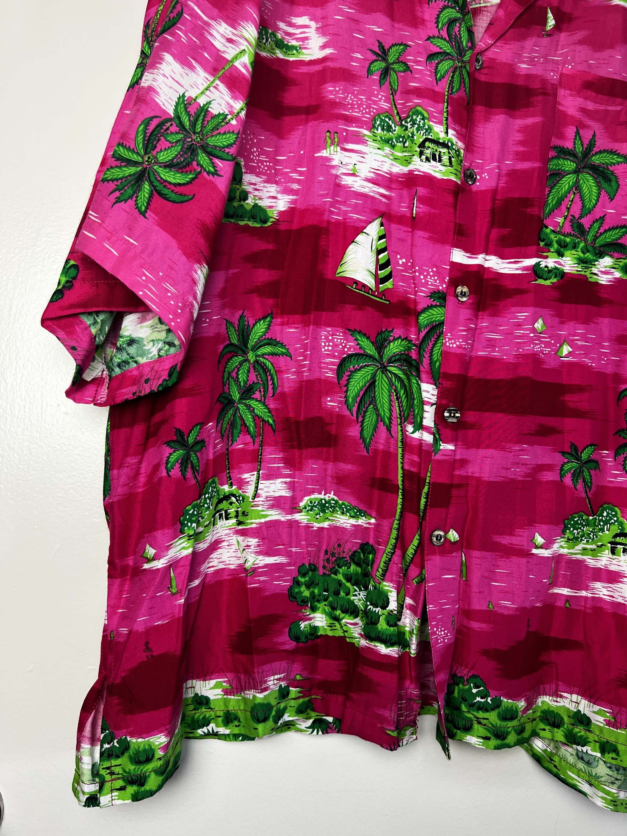 Vintage 1980's Super Way Hot Pink Aloha Luau Island Print Button Up Size US XXL / EU 58 / 5 - 7 Thumbnail