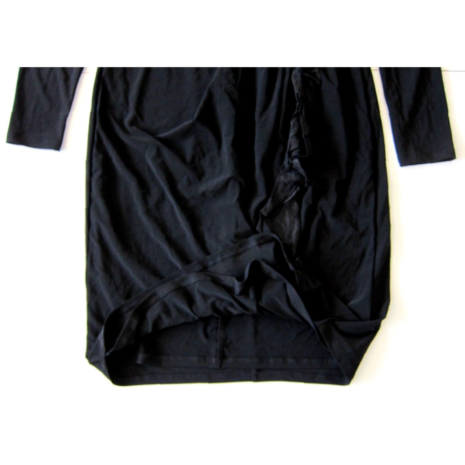 Ralph Lauren VINTAGE Ralph Lauren Black Diamond Stretch Long Sleeve Ruffle Ruched Wrap Dress 10 Women's Dress Black 90s Style Wrap Dress Womens Size L / US 10 / IT 46 - 7 Thumbnail