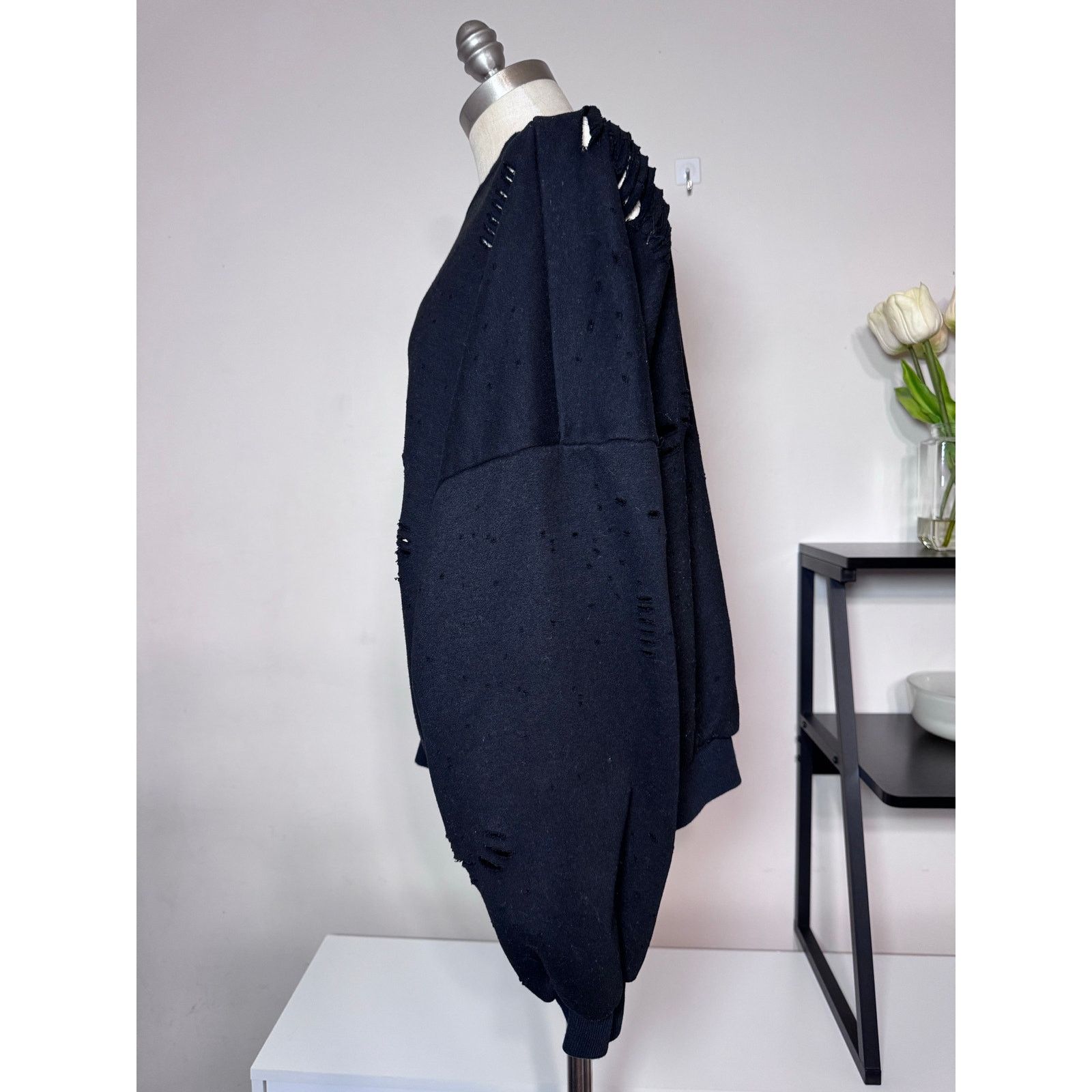 Other June 6th Distressed Black Oversized Pullover Sweatshirt Size M / US 6-8 / IT 42-44 - 4 Thumbnail