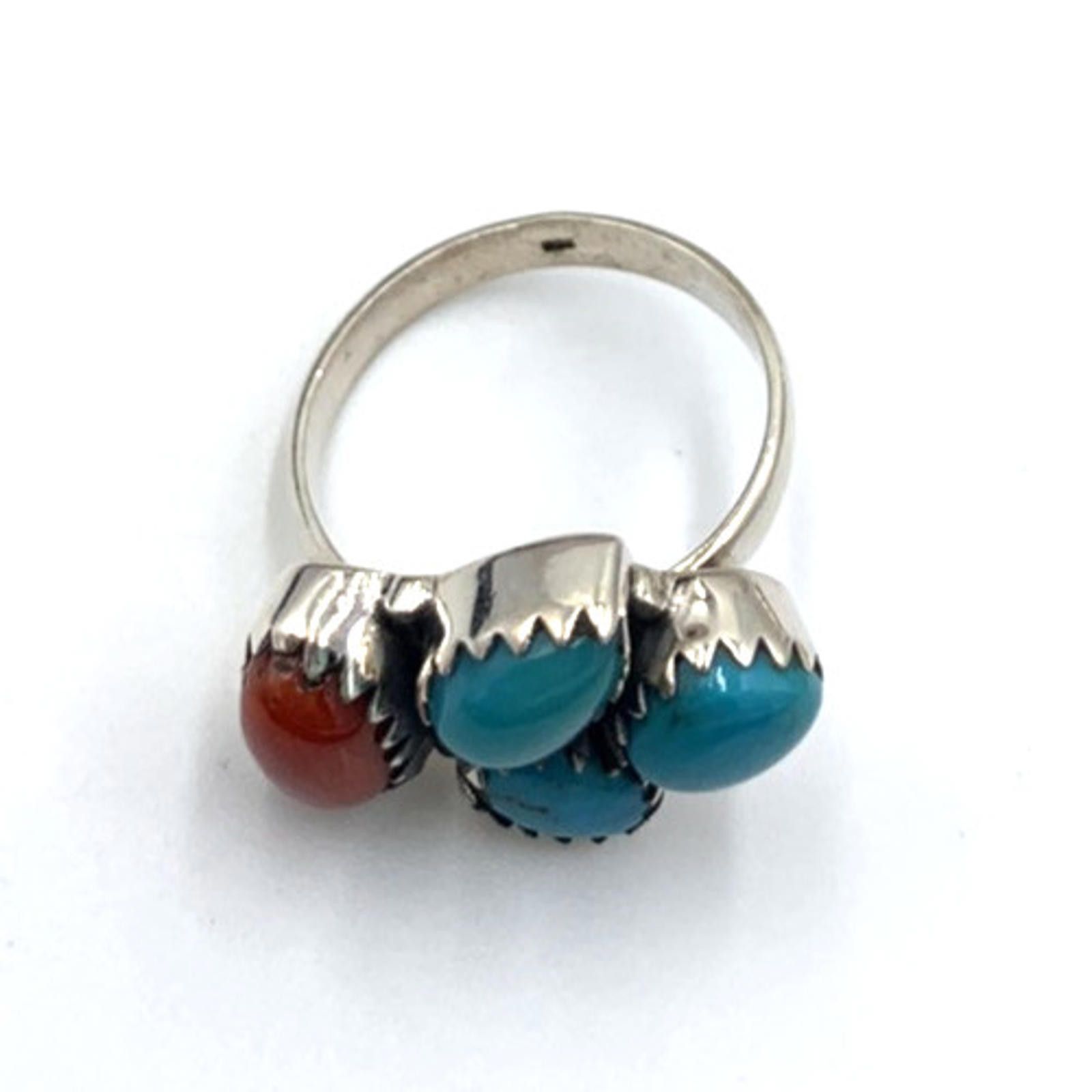 Other NOS Native American Sterling Silver Coral Turquoise Ring Size ONE SIZE - 4 Thumbnail