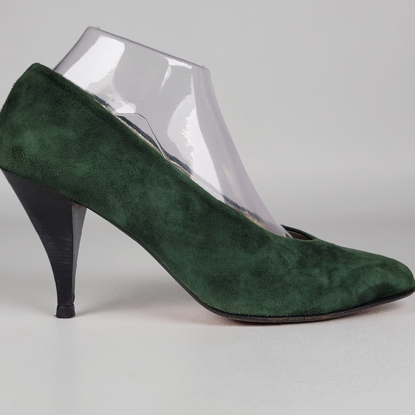 Vintage VINTAGE Alfio Borgato Green Suede High Heel Pumps Cap Toe Women Pump 39 Brown Cap Toe Almond Slip On High Heel 3-3.9in Size ONE SIZE - 4 Thumbnail
