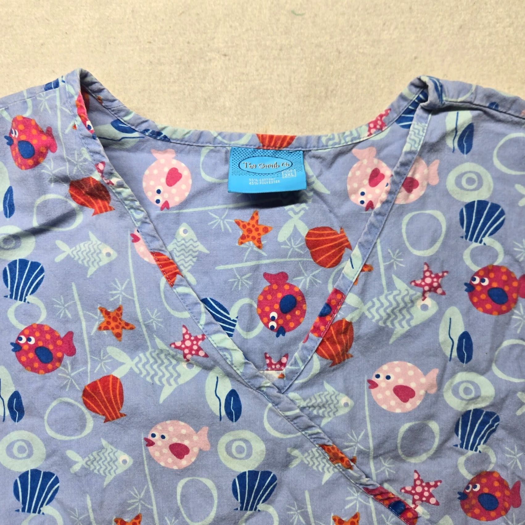 Vintage The Scrub Co. Blue Sea Life Scrub Shirt Top Short Sleeve Tie Adult Size 3XL XXXL Size US XXL / EU 58 / 5 - 2 Thumbnail