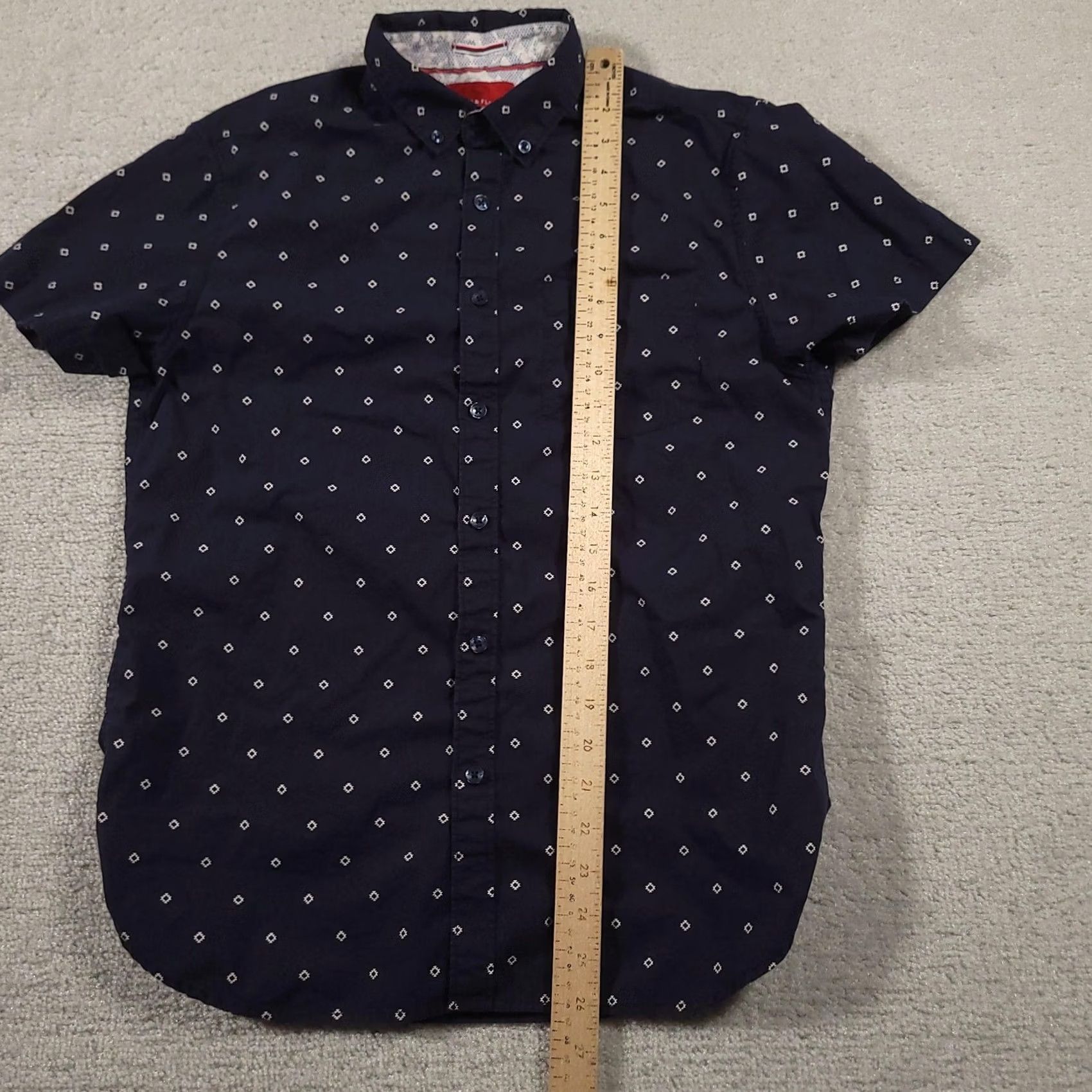 Denime Denim & Flower Shirt Mens Small Slim Fit Short Sleeve Button-Up Pattern Geometric Navy Blue Casual Size US S / EU 44-46 / 1 - 6 Thumbnail