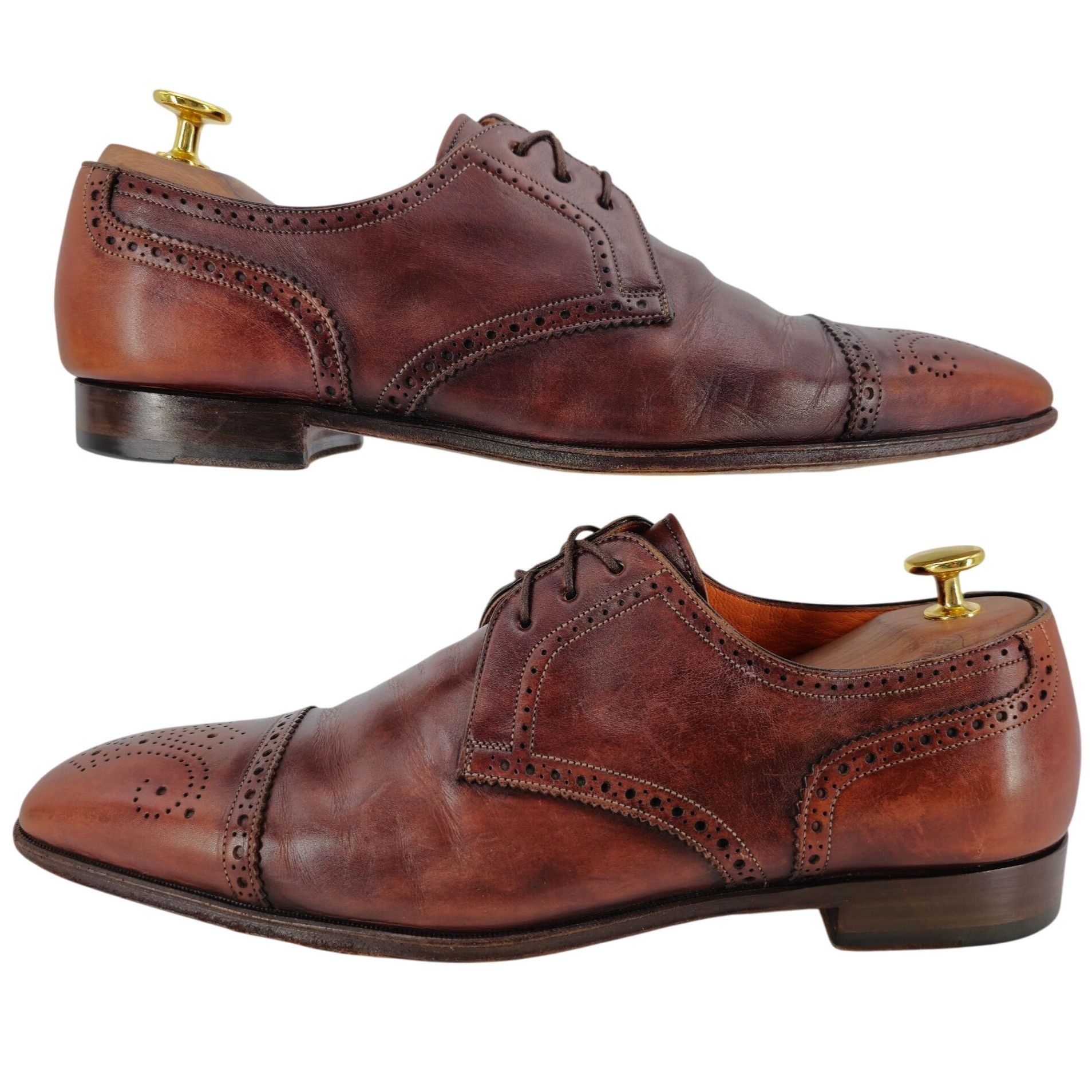 Santoni Santoni Italy Antiqued Brown Leather Dress Shoes 8 Oxford Size US 8 / EU 41 - 4 Thumbnail