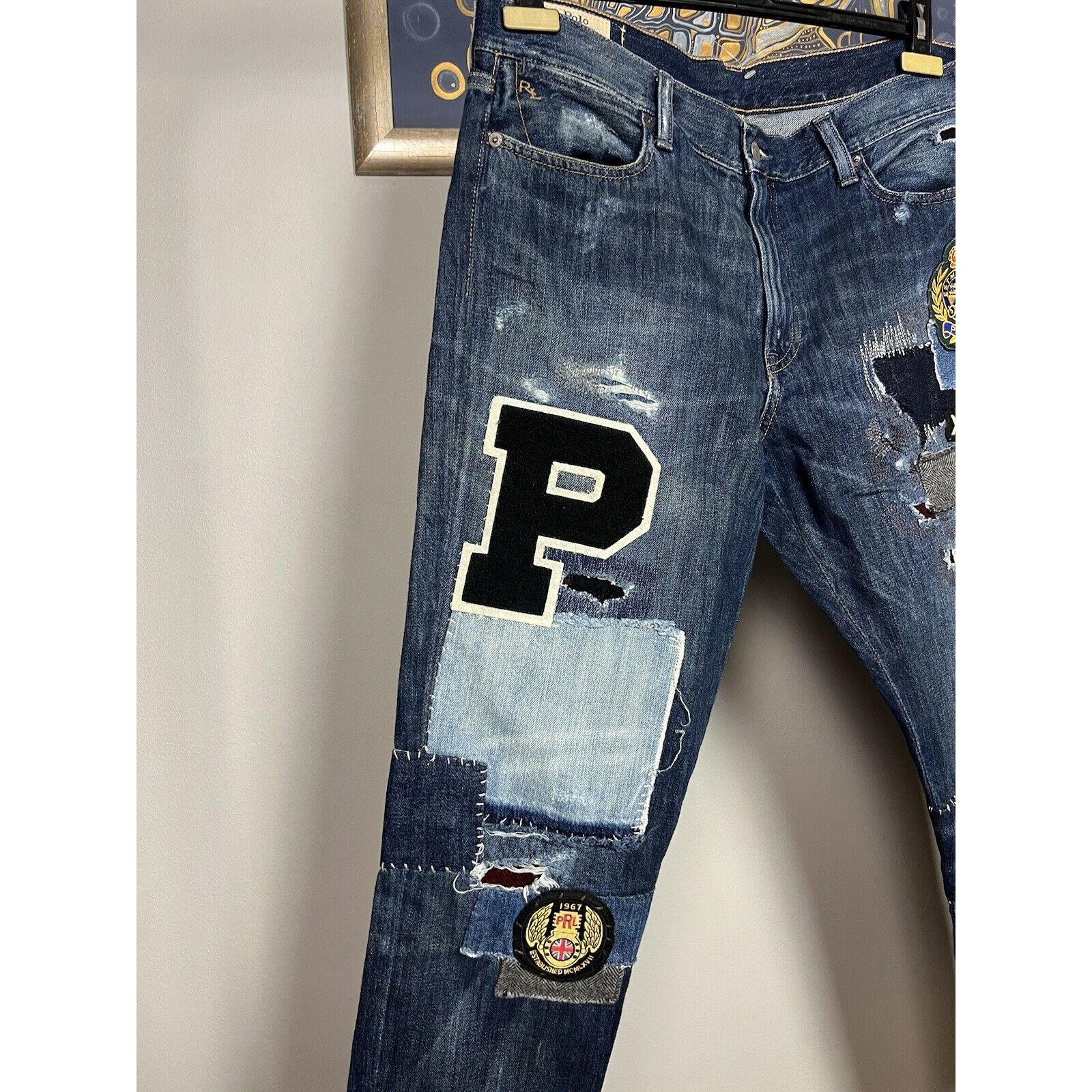 Polo Ralph Lauren Polo Ralph Lauren Dungarees Patchwork Blue Distressed Denim Size US 29 - 4 Thumbnail