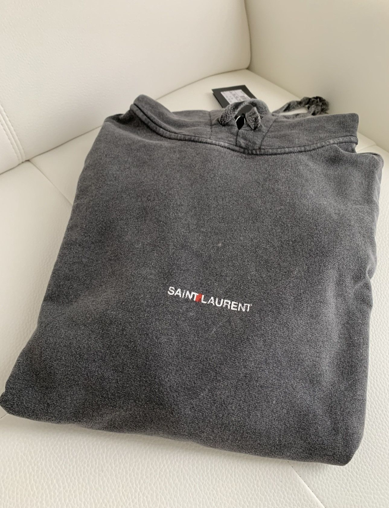 Saint Laurent Paris Saint Laurent Logo Hoodie Distressed Gray SS19 Size US M / EU 48-50 / 2 - 3 Thumbnail