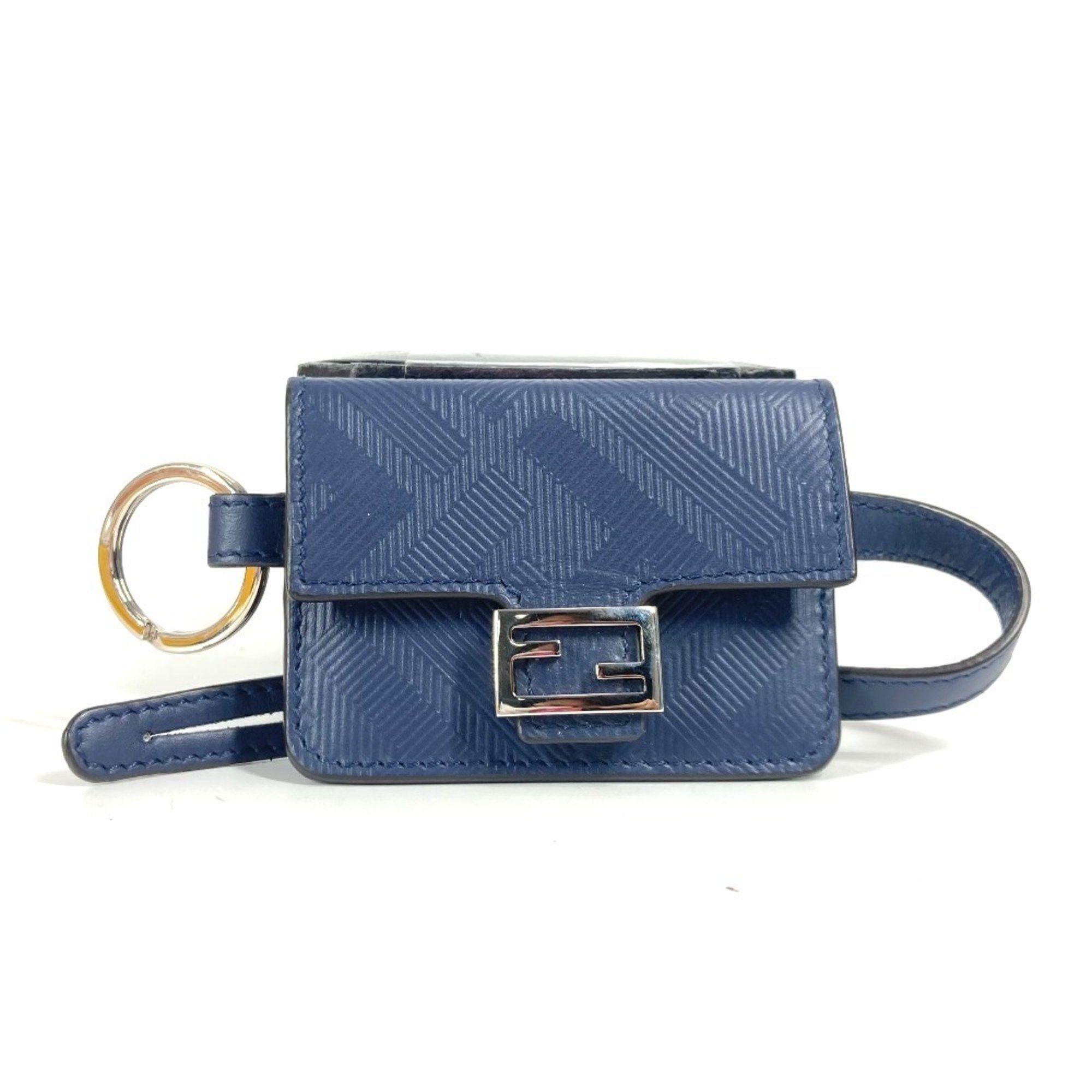 FENDI Bucket Bag Key Ring Holder Charm Leather Men's Women's Navy - Main Image
