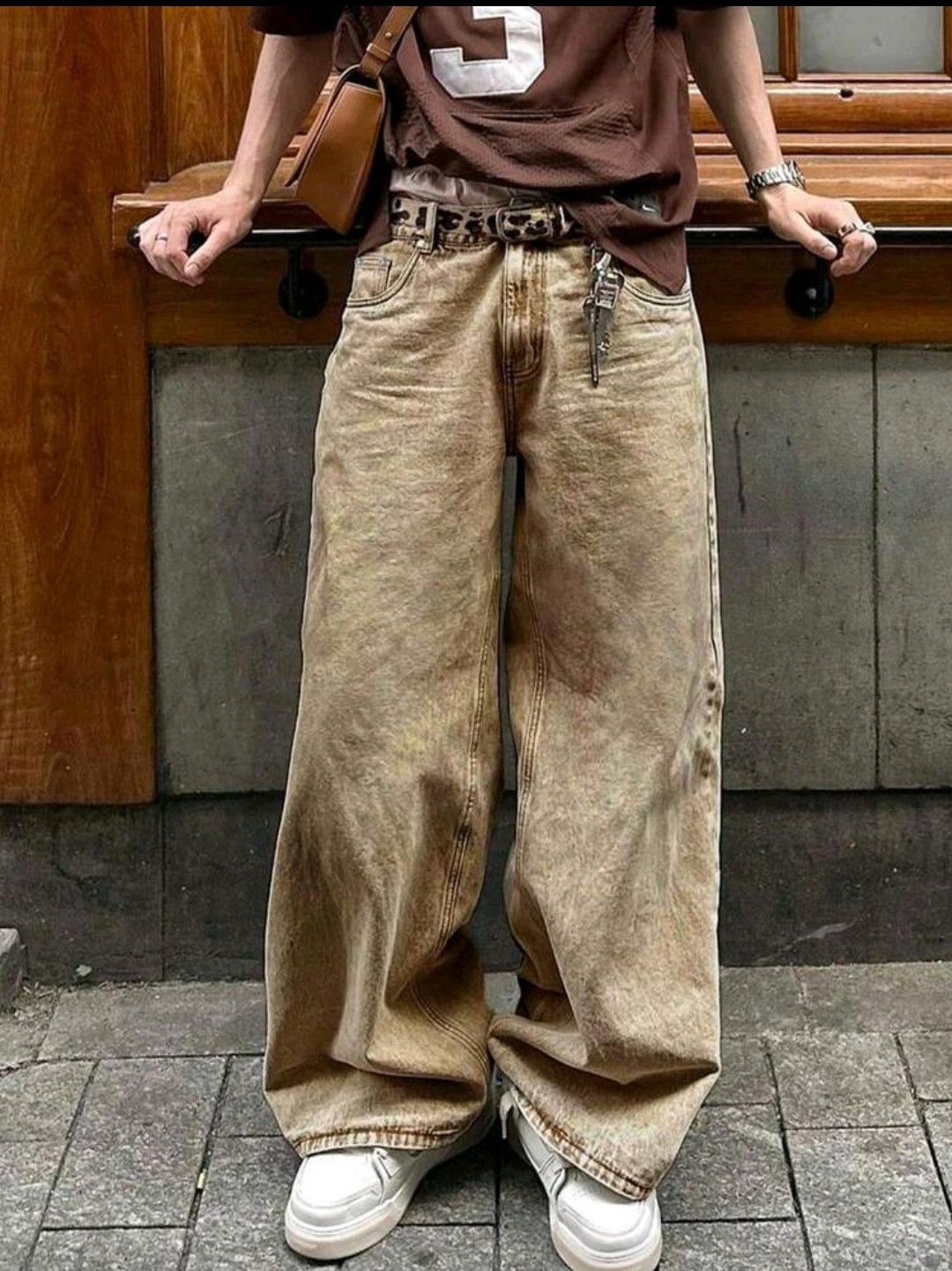 Japanese Brand Grunge goth y2k straight loose KHAKI jeans Size US 37 - 1 Thumbnail
