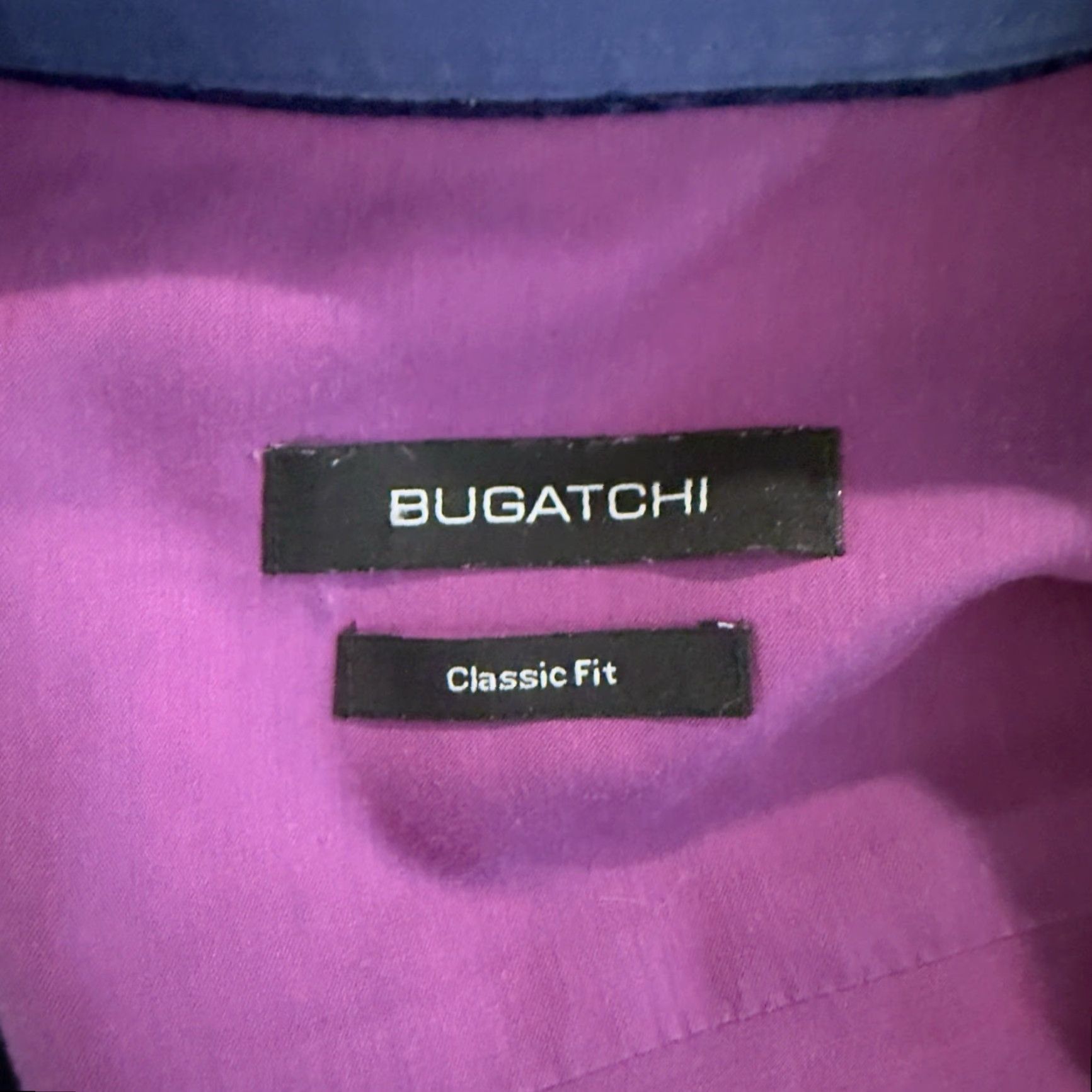 BUGATCHI BUGATCHI Classic Fit Blue Cotton Long Sleeve Dress Shirt Mens XL Size 46R - 4 Thumbnail