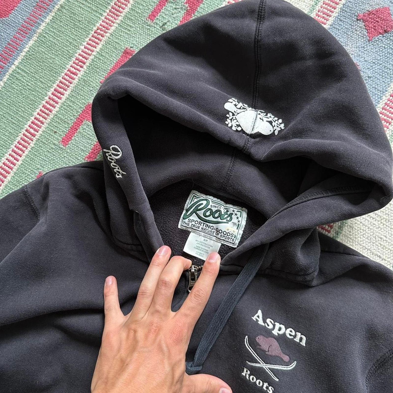 Roots × Vintage Vintage Y2K Heavy Cotton Varsity Aspen Roots Zip Up Hoodie Size S / US 4 / IT 40 - 7 Thumbnail