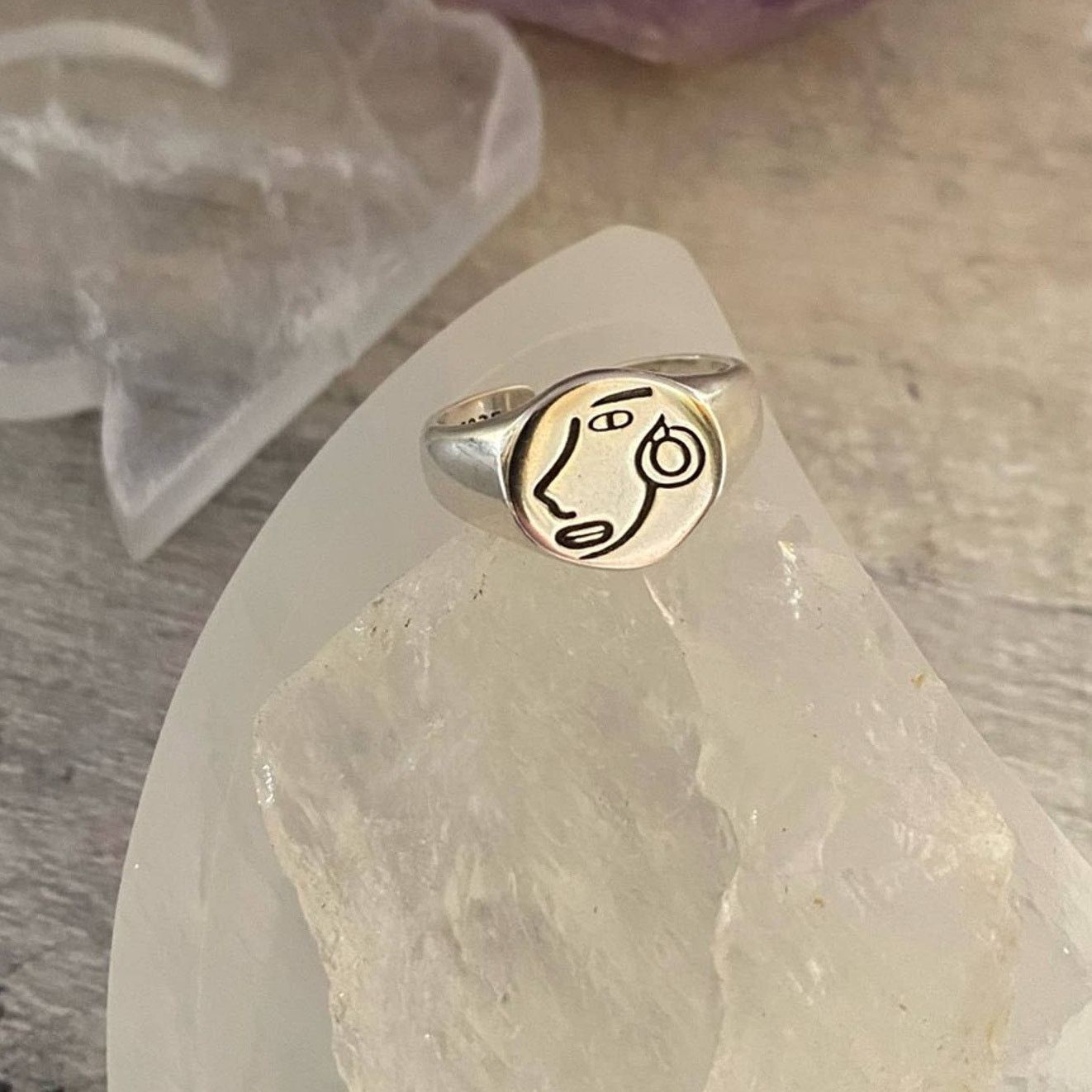 The Unbranded Brand Sterling Silver Portrait Icon Adjustable Minimalist Ring Size ONE SIZE - 2 Thumbnail