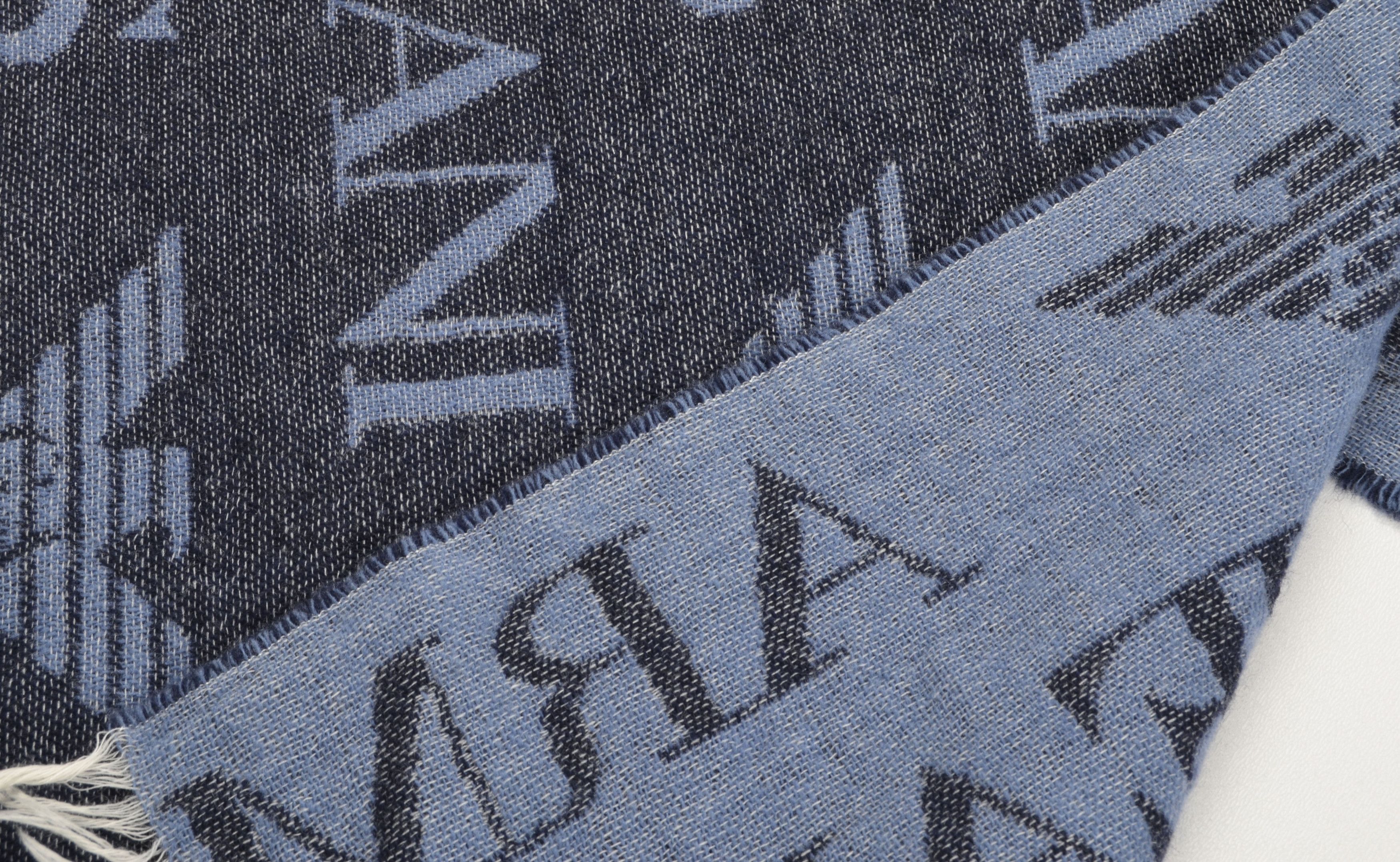 Giorgio Armani Armani Jeans Wool Logo Monogram Blue Scarf Size ONE SIZE - 6 Thumbnail