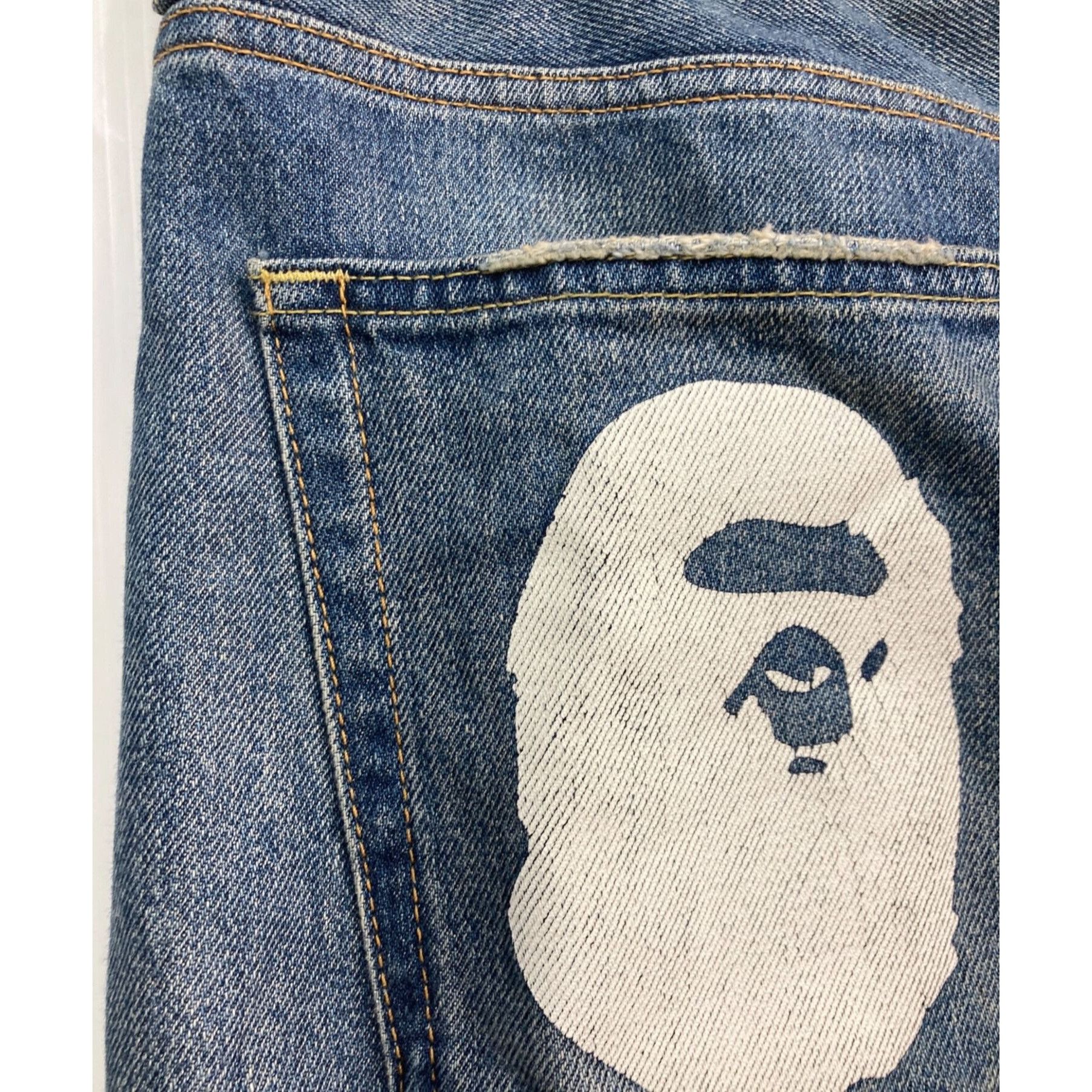 Bape A BATHING APE APE HEAD DENIM PANTS 001DPK201006M Indigo 2XL Size US 35 - 6 Thumbnail