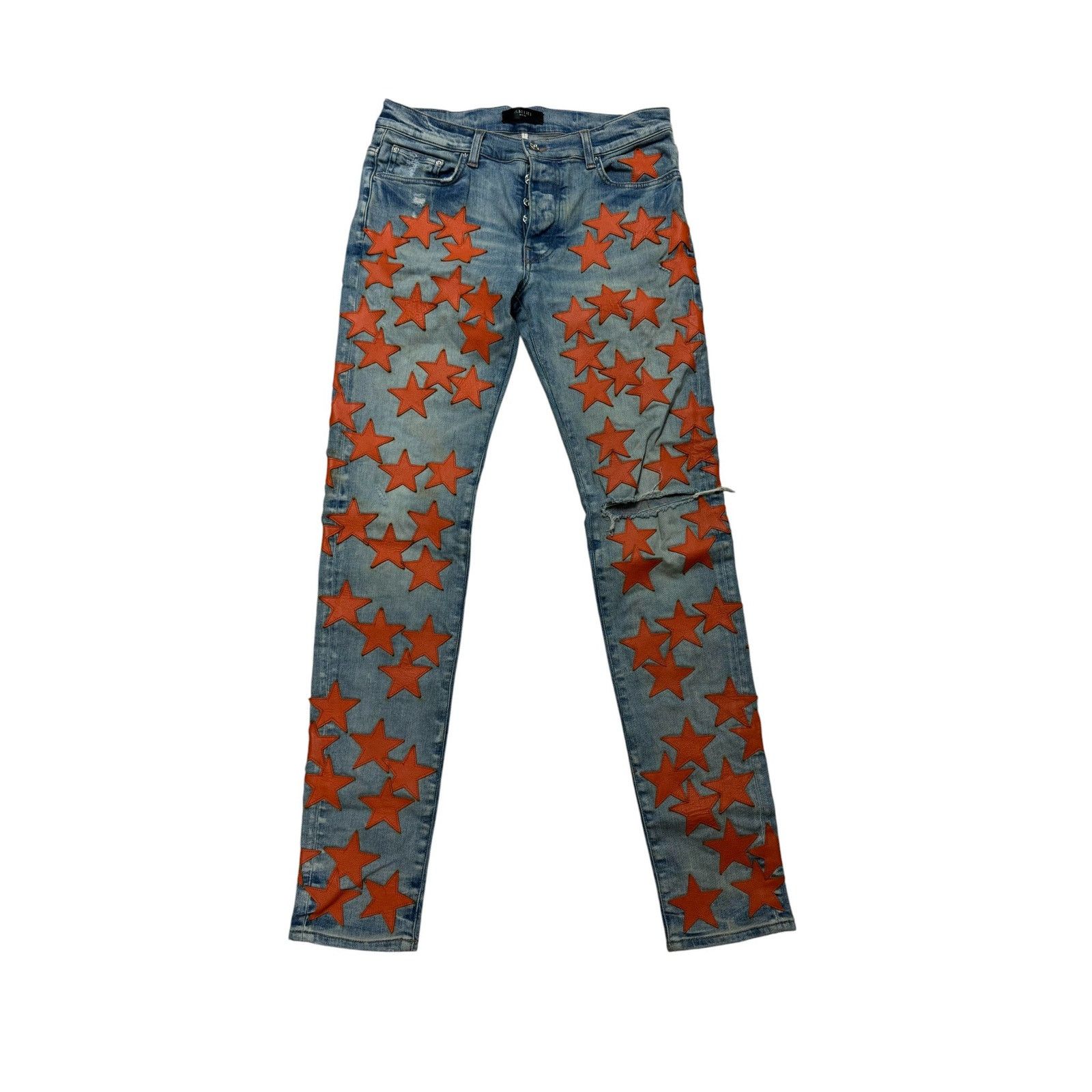 Amiri Amiri Chemsit Light Wash & Orange Stars Jeans Size US 34 / EU 50 - 1 Thumbnail