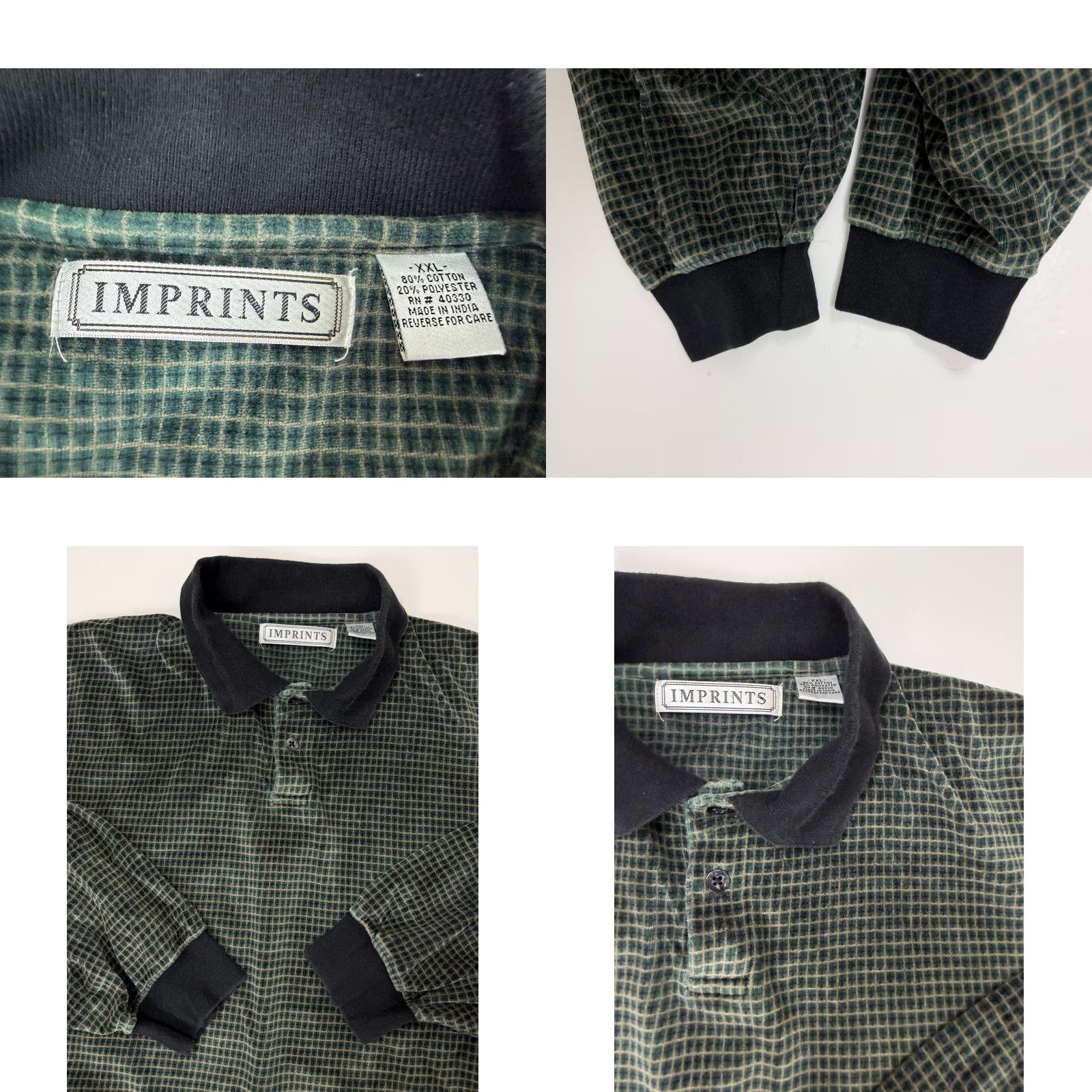 Velour VINTAGE Imprints Polo Shirt Men 2XL Green Velour Check Long Sleeve Casual Retro 90s Sports Size US XXL / EU 58 / 5 - 9 Thumbnail