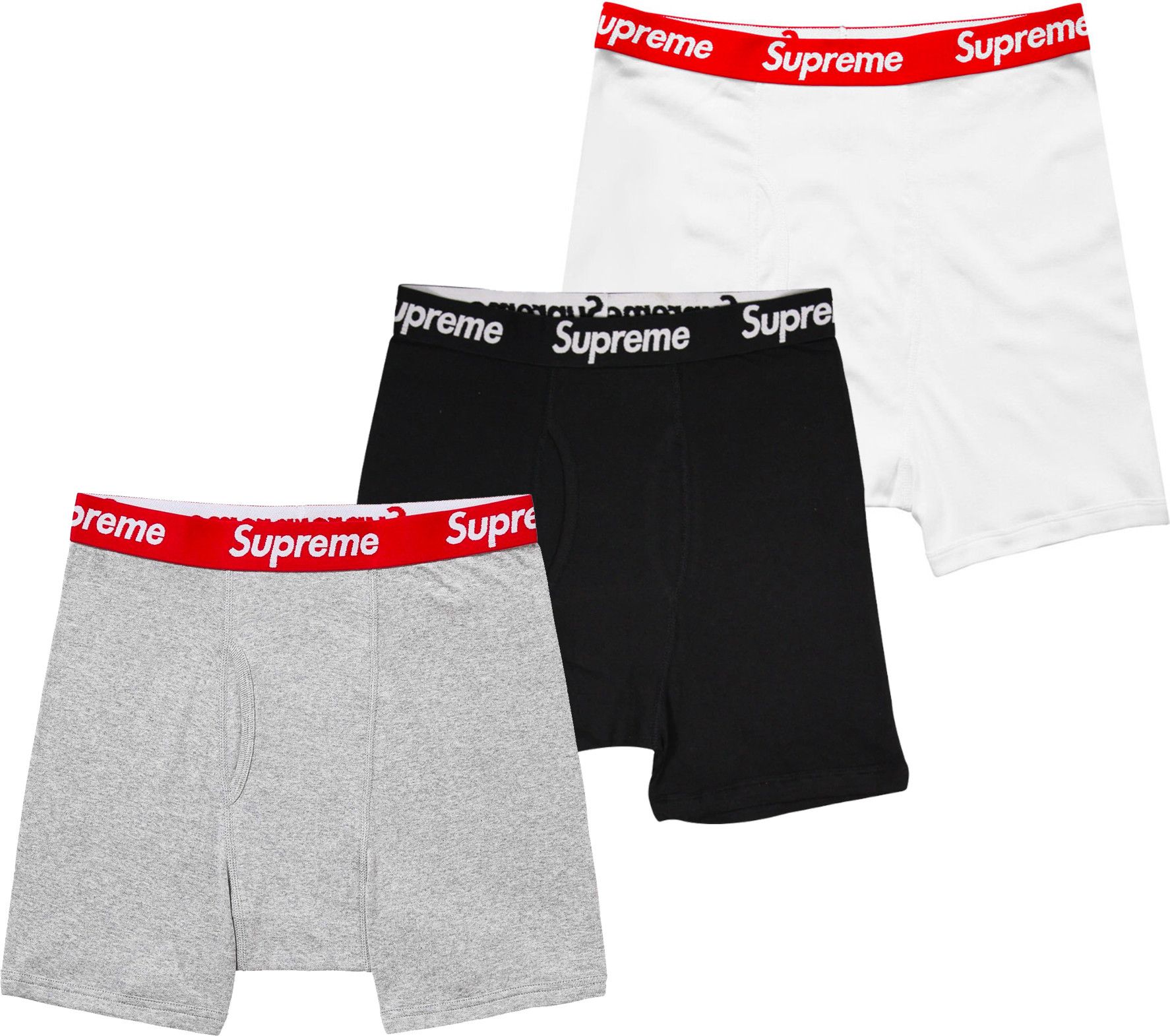 Supreme Large - 3 PACK Supreme Hanes Grey Black White Boxers Briefs