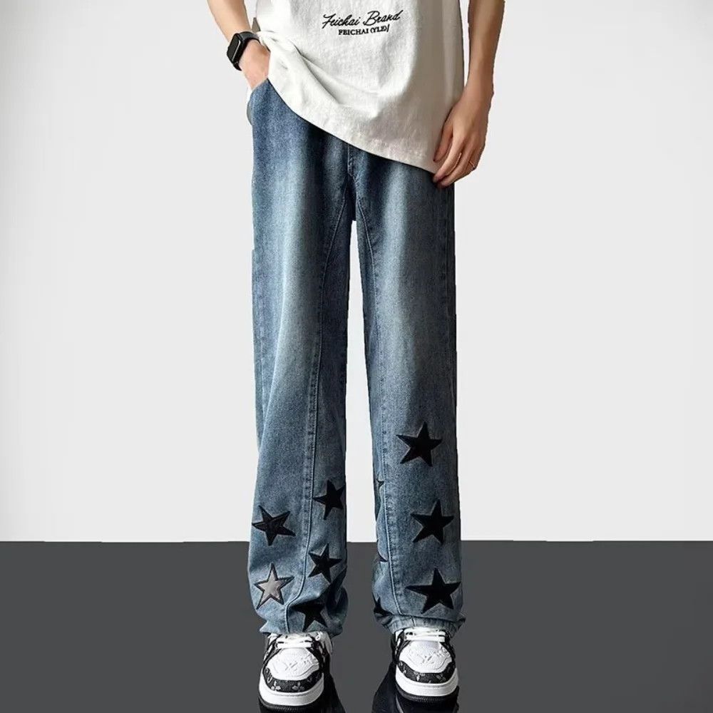 image of Vintage Gothic Men Straight Loose Jeans in Blue (Size 38)