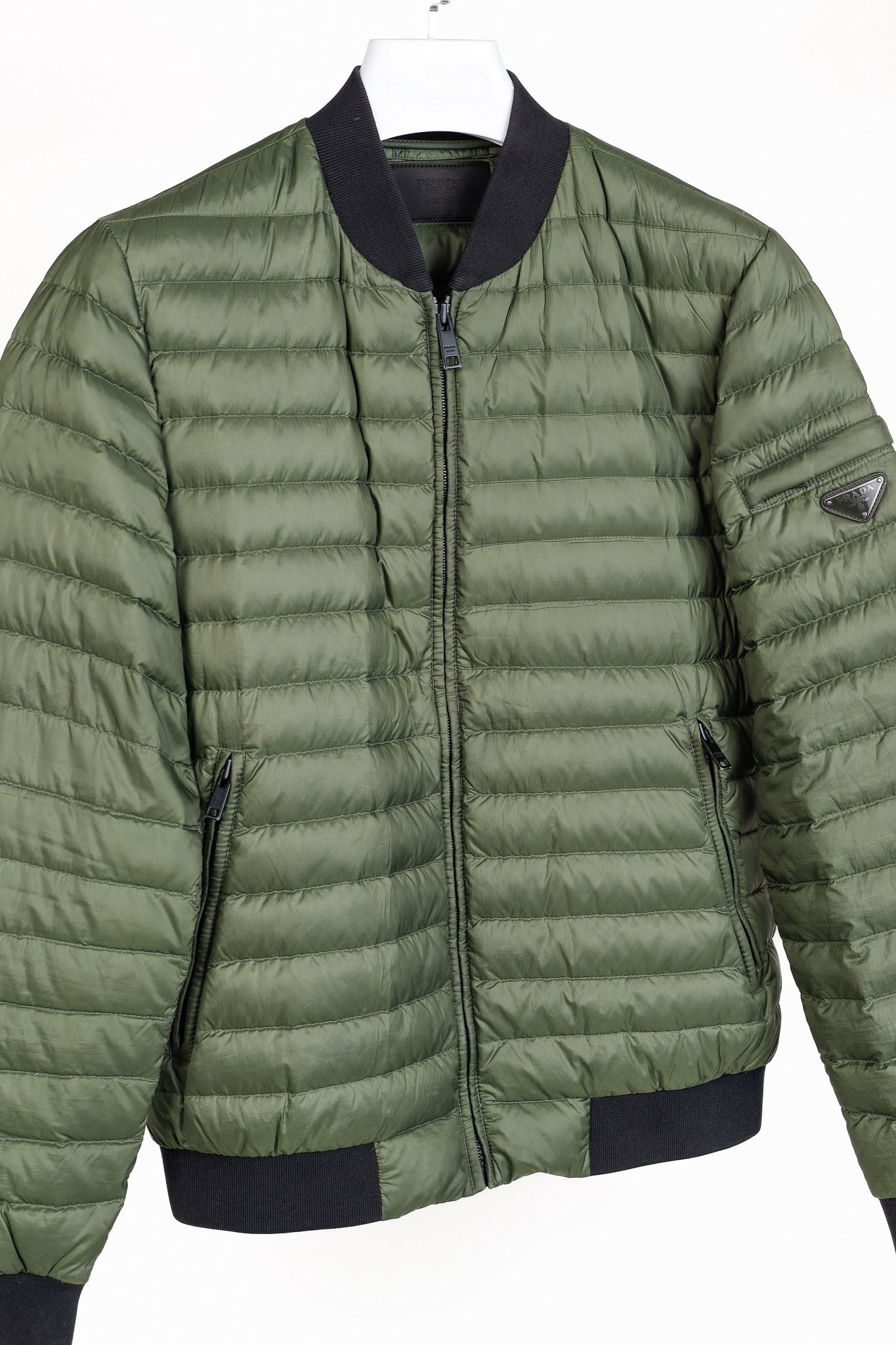 Prada Green Quilted Down Bomber Jacket