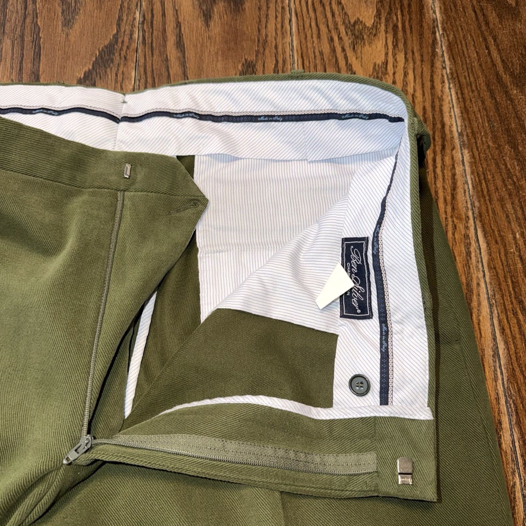 Vintage Ben Silver Charleston Steep Twill Cotton Trousers Mens 37x32 Green Italy Cuffed Size US 38 / EU 54 - 4 Thumbnail