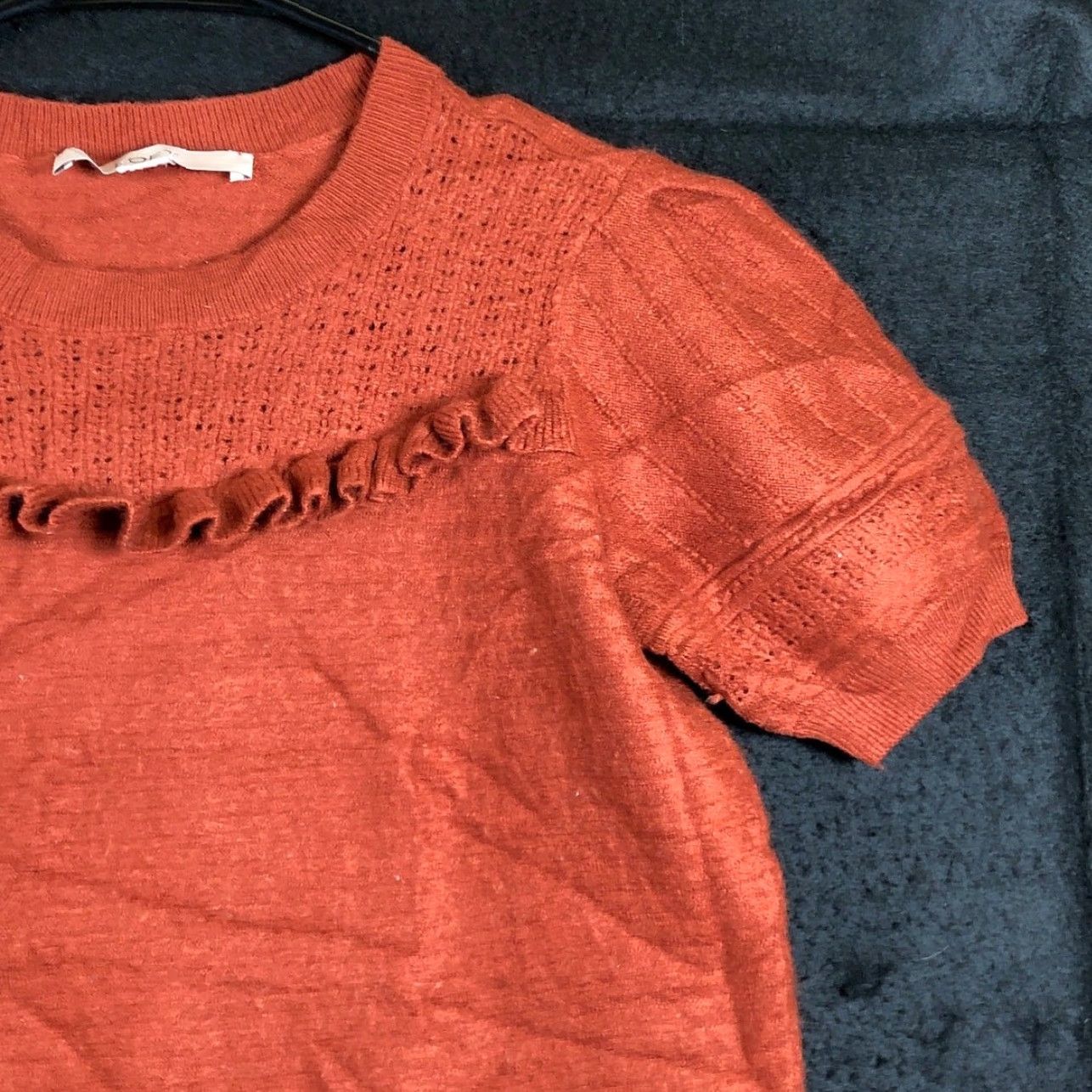 Ann Taylor LOFT Womens Sweater Burnt Orange Wool Blend Puff Sleeve Ruffle Medium Knit Crew Neck Casual Womens Size M / US 6-8 / IT 42-44 - 5 Thumbnail