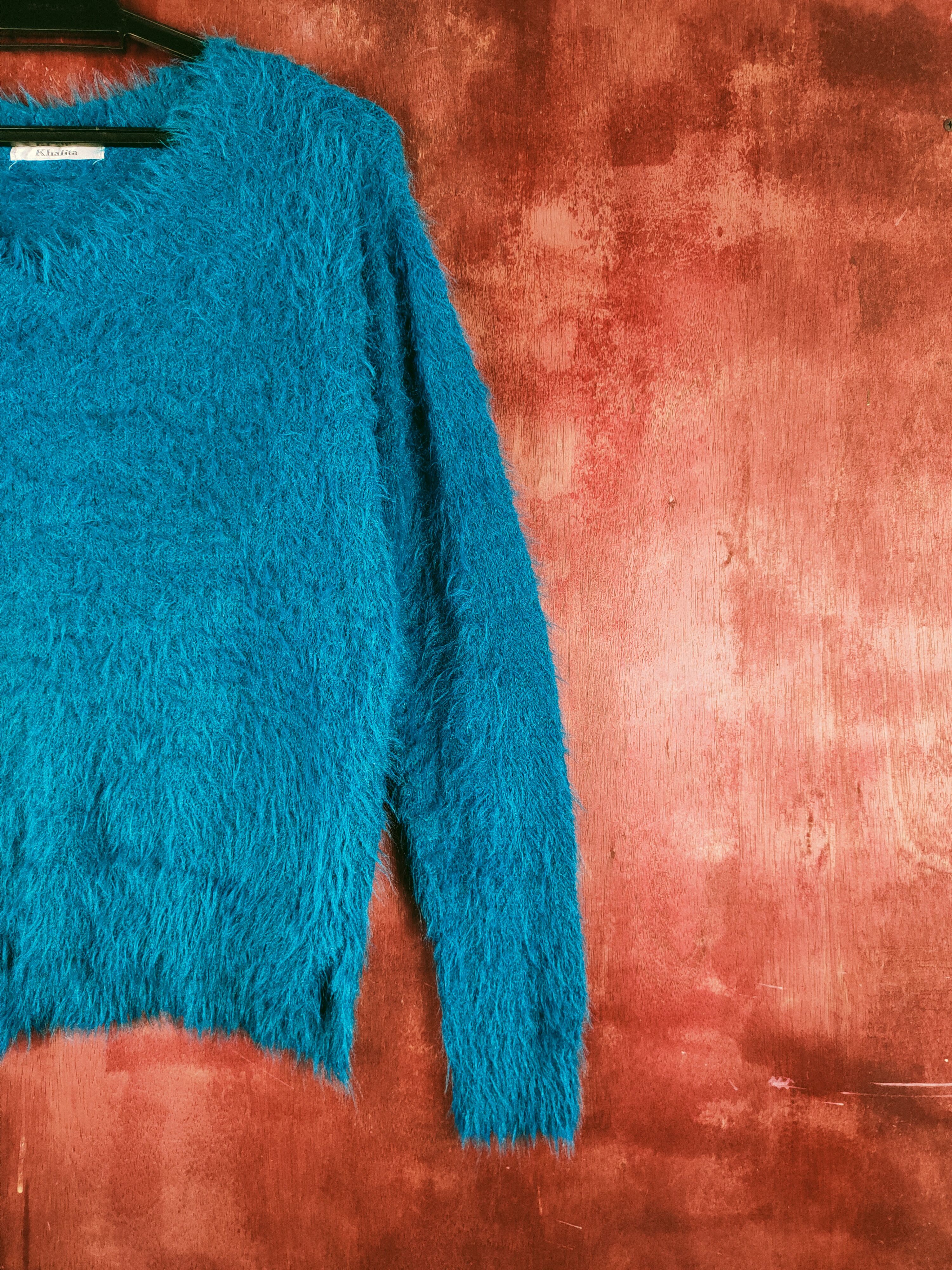 Japanese Brand × Vintage Hot Stuff 🔥 Khalita Turquoise Fur Mohair Knitwear Size L / US 10 / IT 46 - 5 Thumbnail