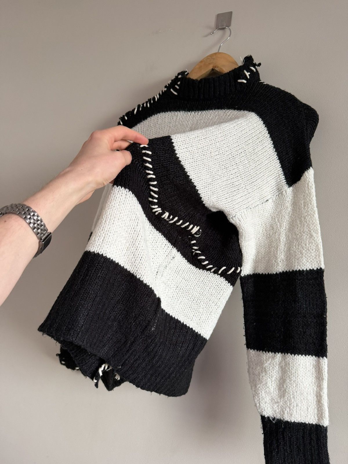 Handmade Distressed Knit Striped Sweater Black White Size US M / EU 48-50 / 2 - 4 Thumbnail