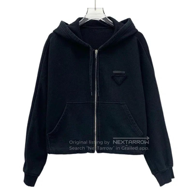 Prada Black Triangle Logo Zip Hoodie.