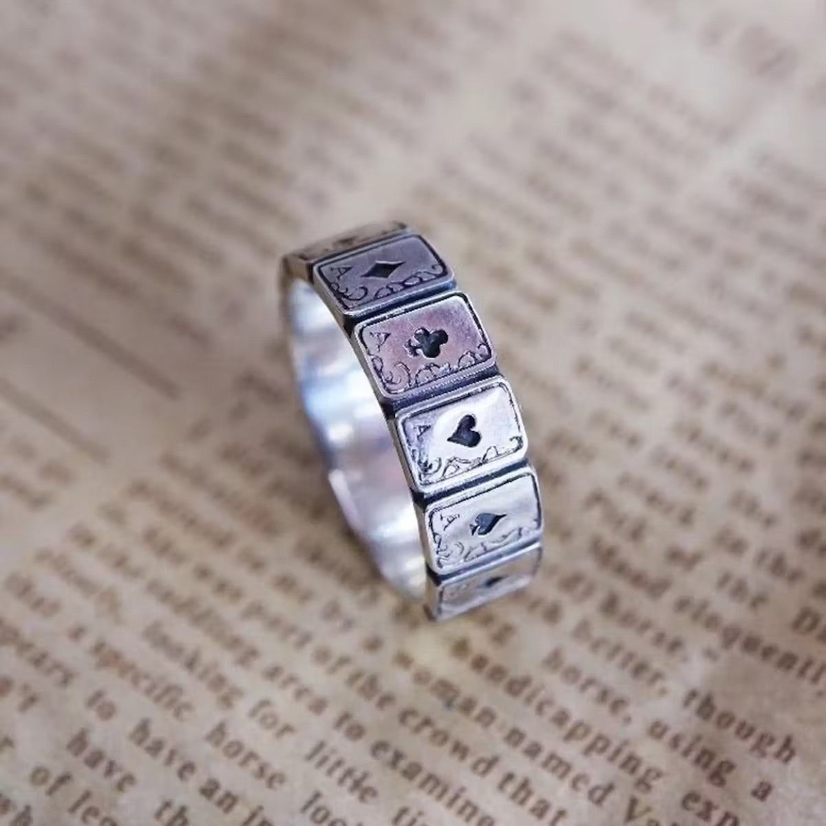 Jewelry × Vintage Ace Card Playing Ring Poker Player Spades Hearts Chrome Size ONE SIZE - 4 Thumbnail