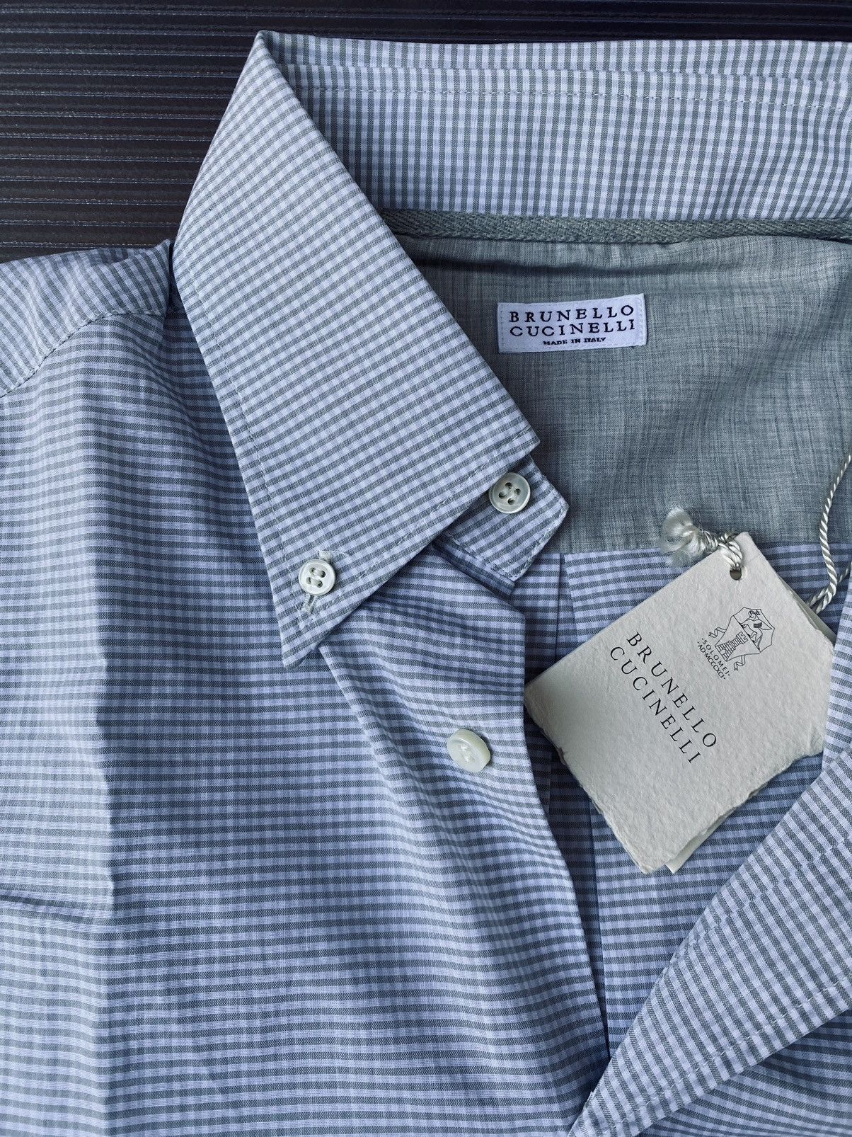 Brunello Cucinelli Brunello Cucinelli 🇮🇹 Olive Gingham Check Dress Shirt M NWT Size US M / EU 48-50 / 2 - 9 Thumbnail