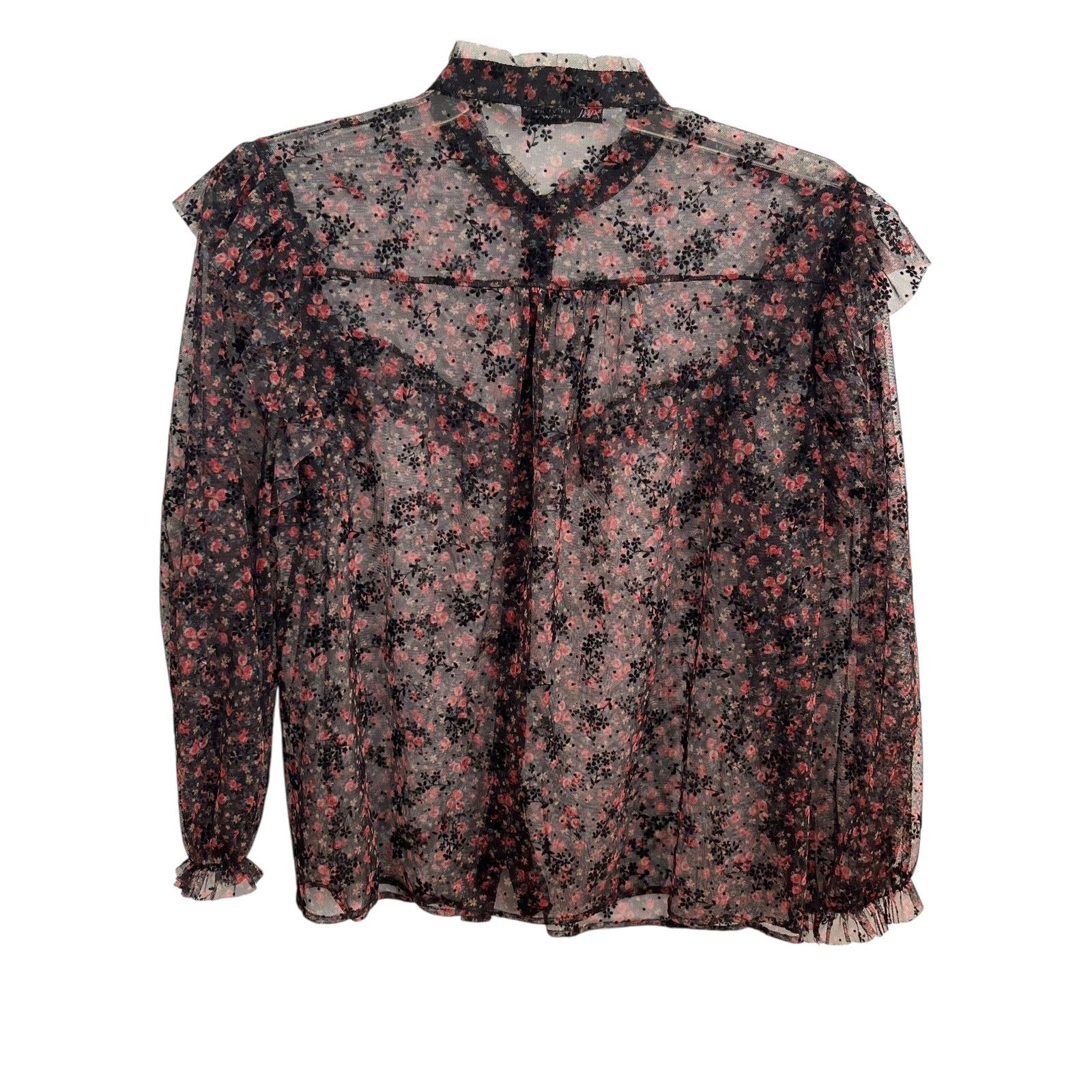 Zara ZARA Black Floral Sheer Ruffle Trim Blouse Size Small Size S / US 4 / IT 40 - 5 Thumbnail