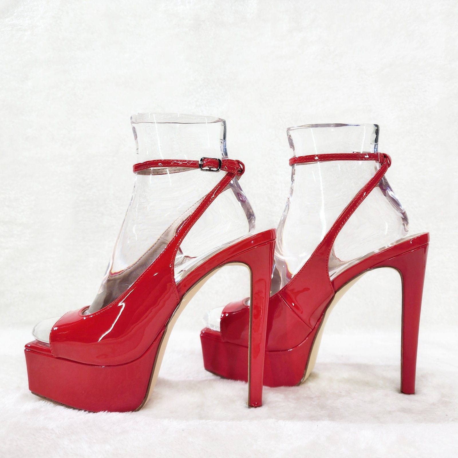 Other Evie Ankle Slingback High Heels Platform Shoes Pumps Red Pat Size US 8 / IT 38 - 2 Thumbnail