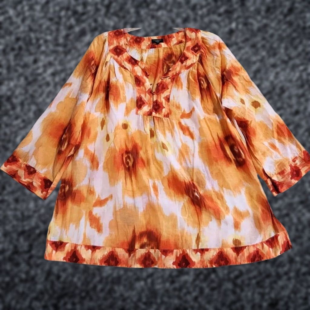 VINTAGE Talbots Womens Blouse Shirt Abstract Print Long Sleeve