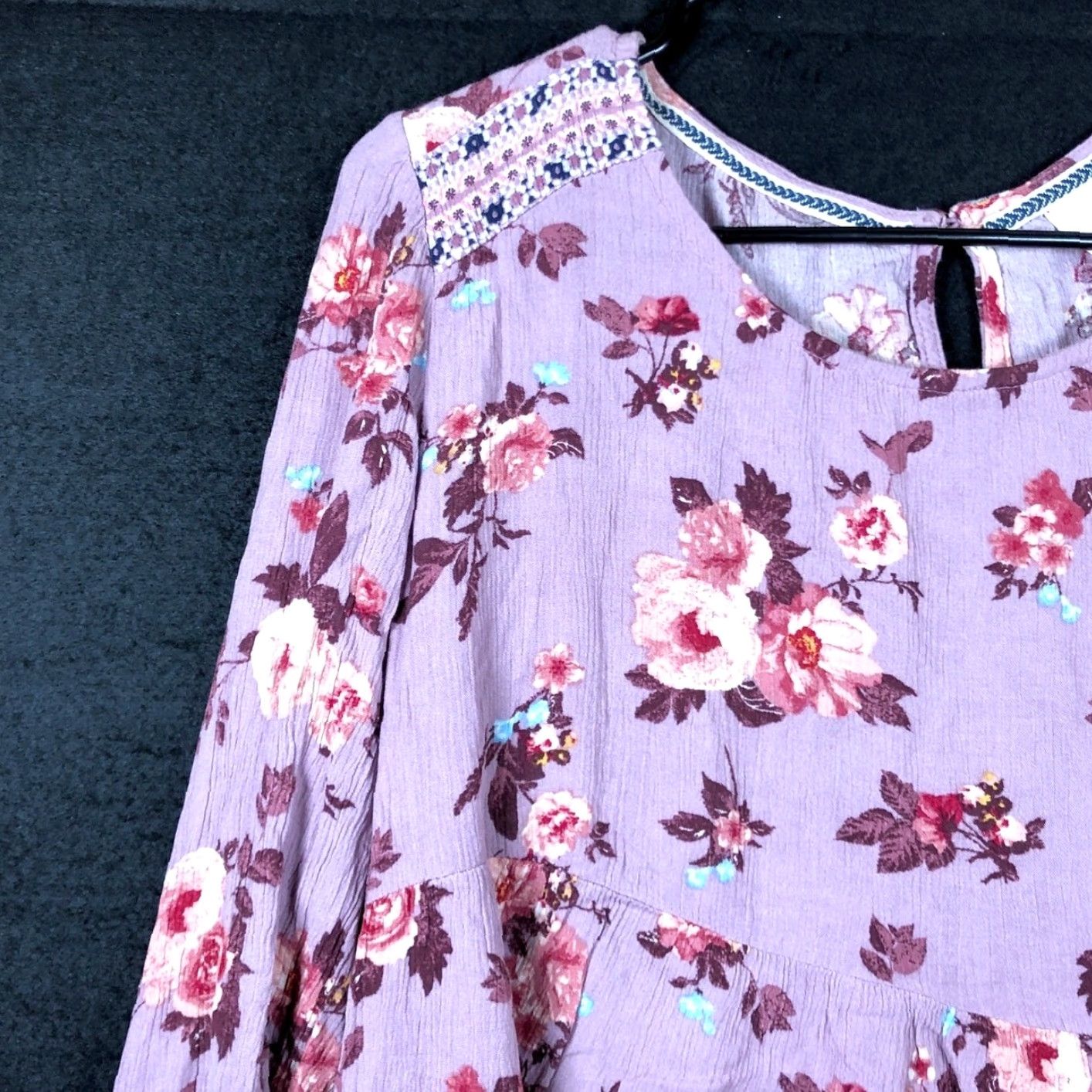 Vintage Knox Rose Womens Blouse Purple Floral Crew Neck Long Sleeve Large Size L / US 10 / IT 46 - 4 Thumbnail