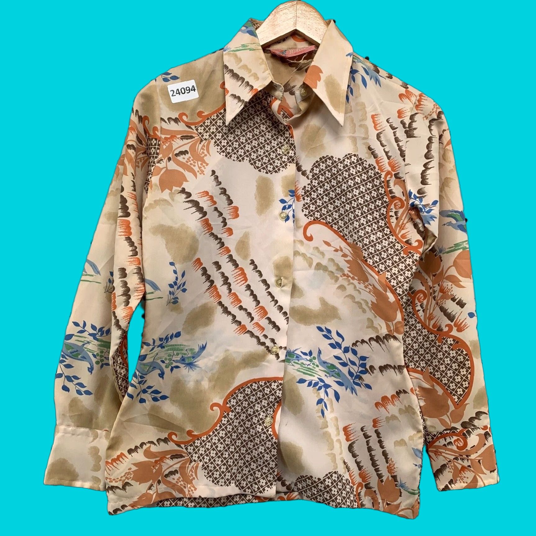 Vintage VINTAGE Nulook Women's Button-Up Shirt M Brown Japanese Koi Fish 70s Floral Pattern Size M / US 6-8 / IT 42-44 - 1 Thumbnail