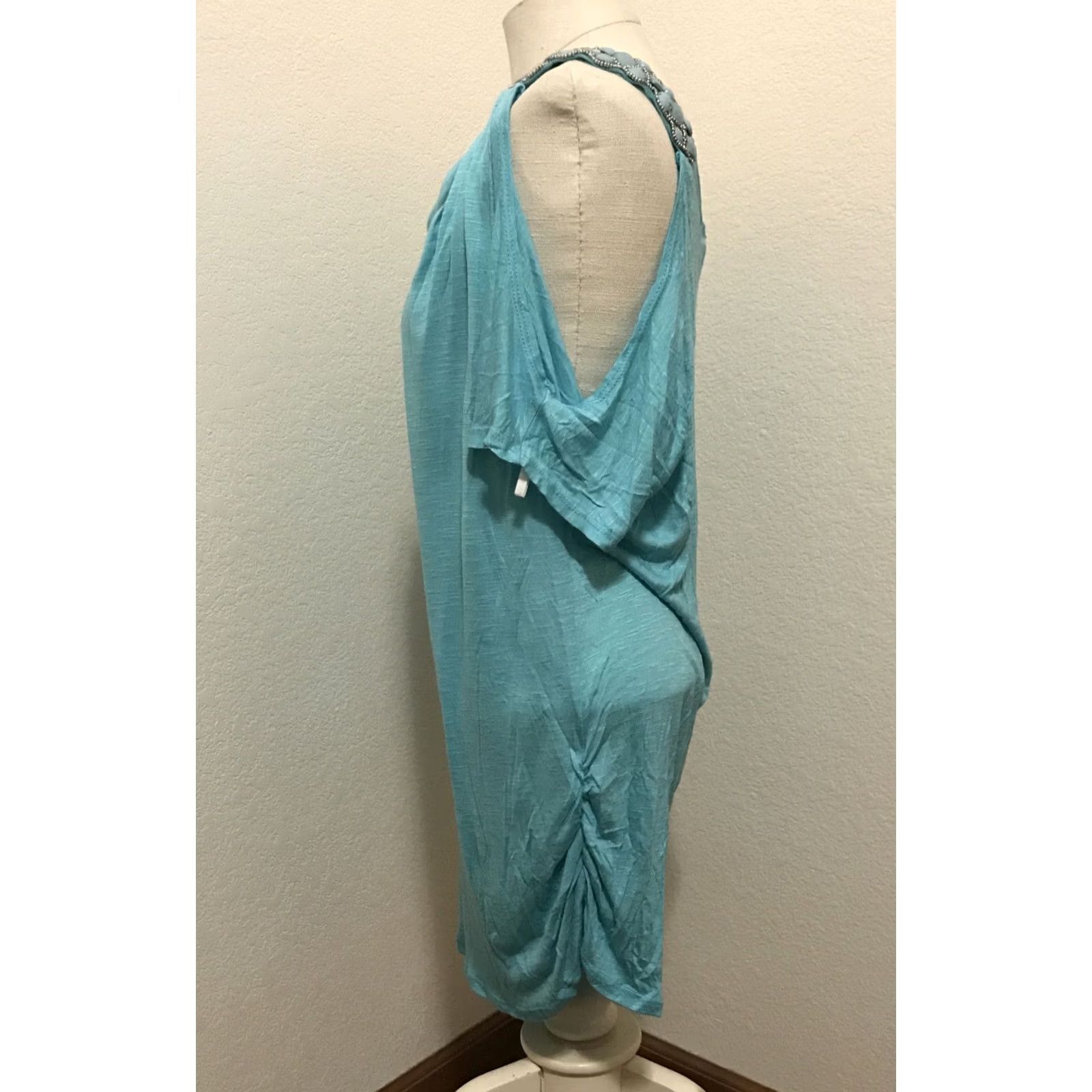 Vintage Deb Cold Shoulder Tank Shirt Beaded NWT XL Aqua Blue 1X Casual Party/Cocktail Women’s Spring Summer Size XL / US 12-14 / IT 48-50 - 3 Thumbnail