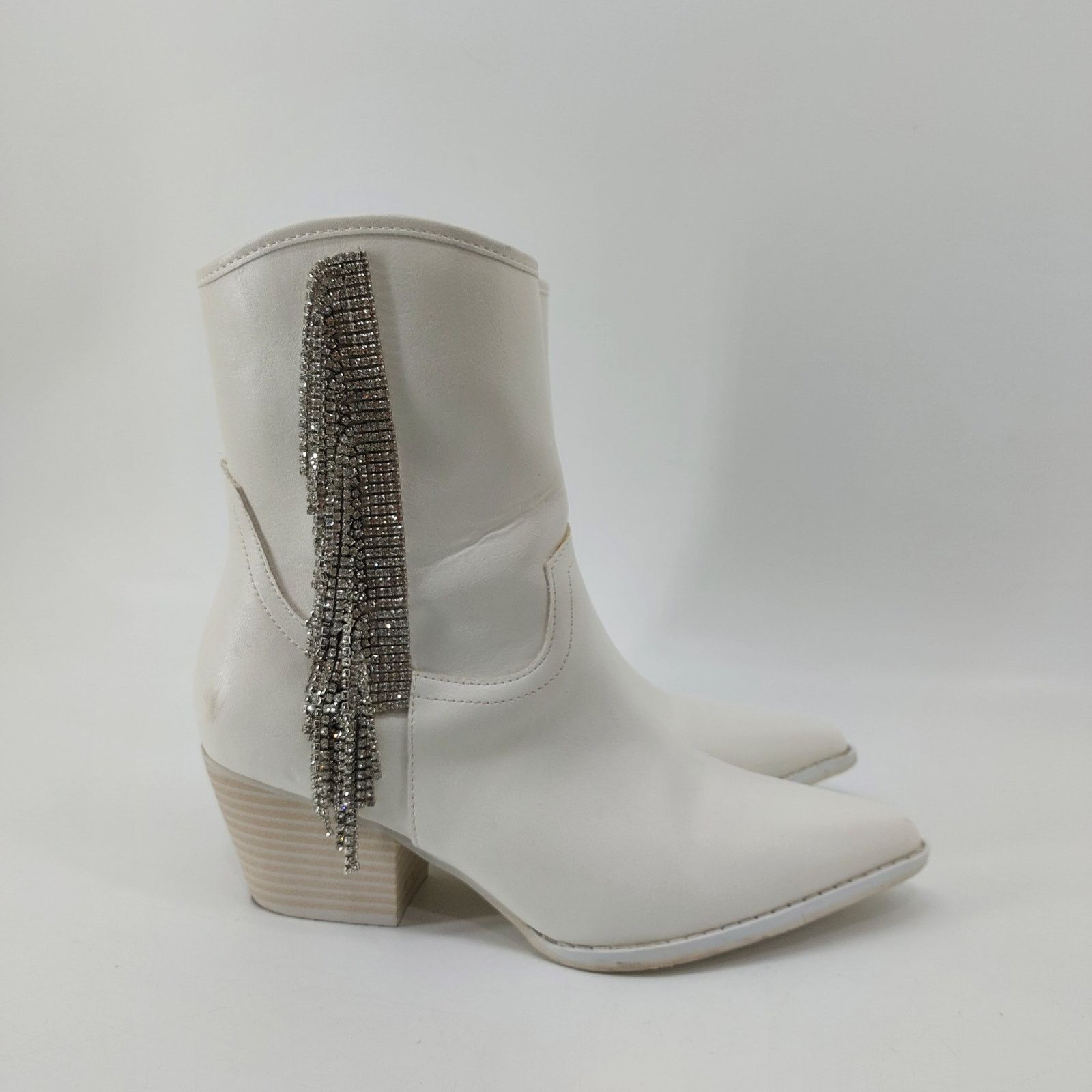 Other Altar'd State White Western Boot Rhinestone Fringe Ankle 8 Size US 8 / IT 38 - 3 Thumbnail