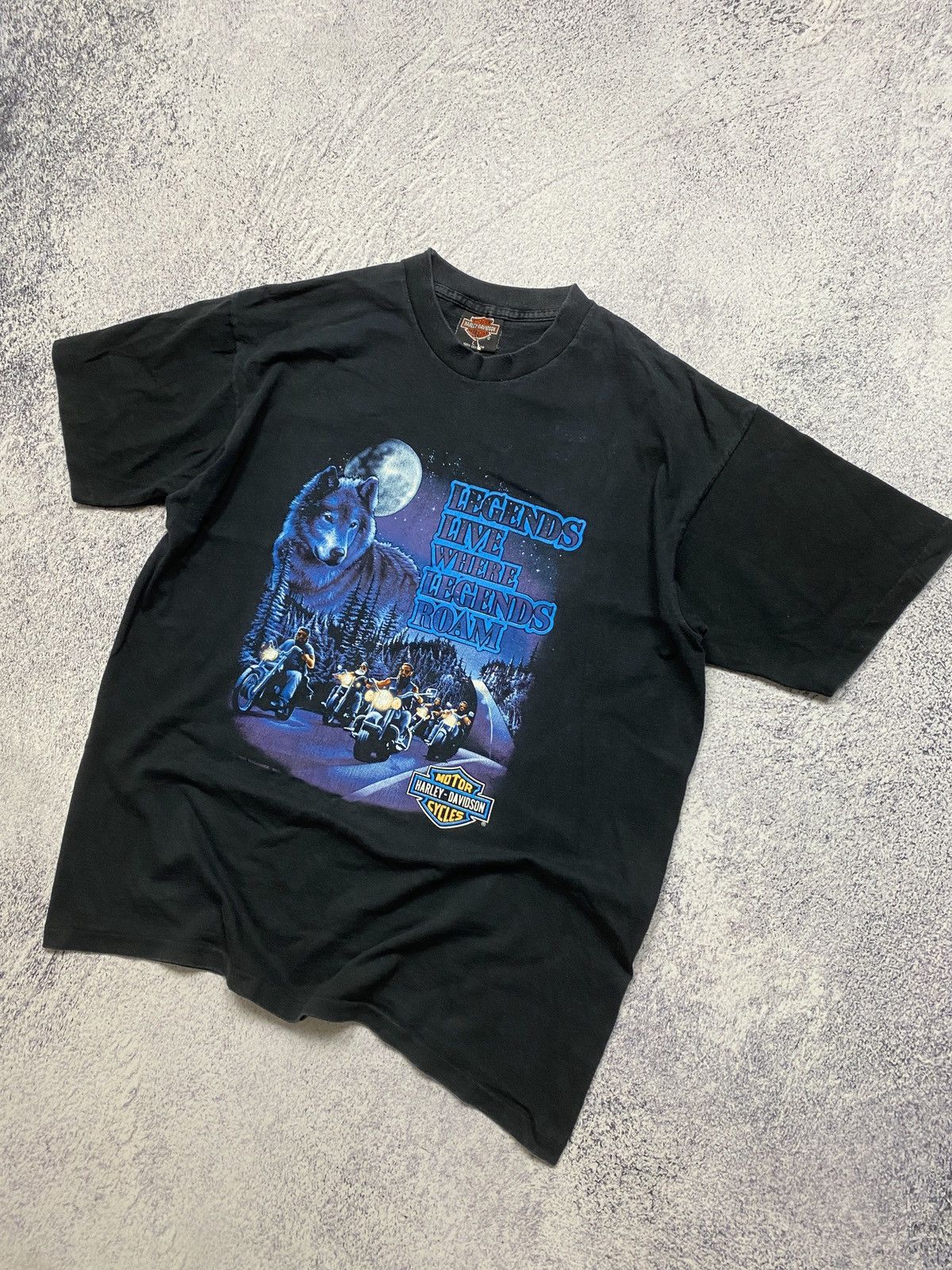 Harley Davidson × Vintage 1991 Vtg Harley Davidson Legends Live Where Legends Roam Tee Size US L / EU 52-54 / 3 - 2 Thumbnail