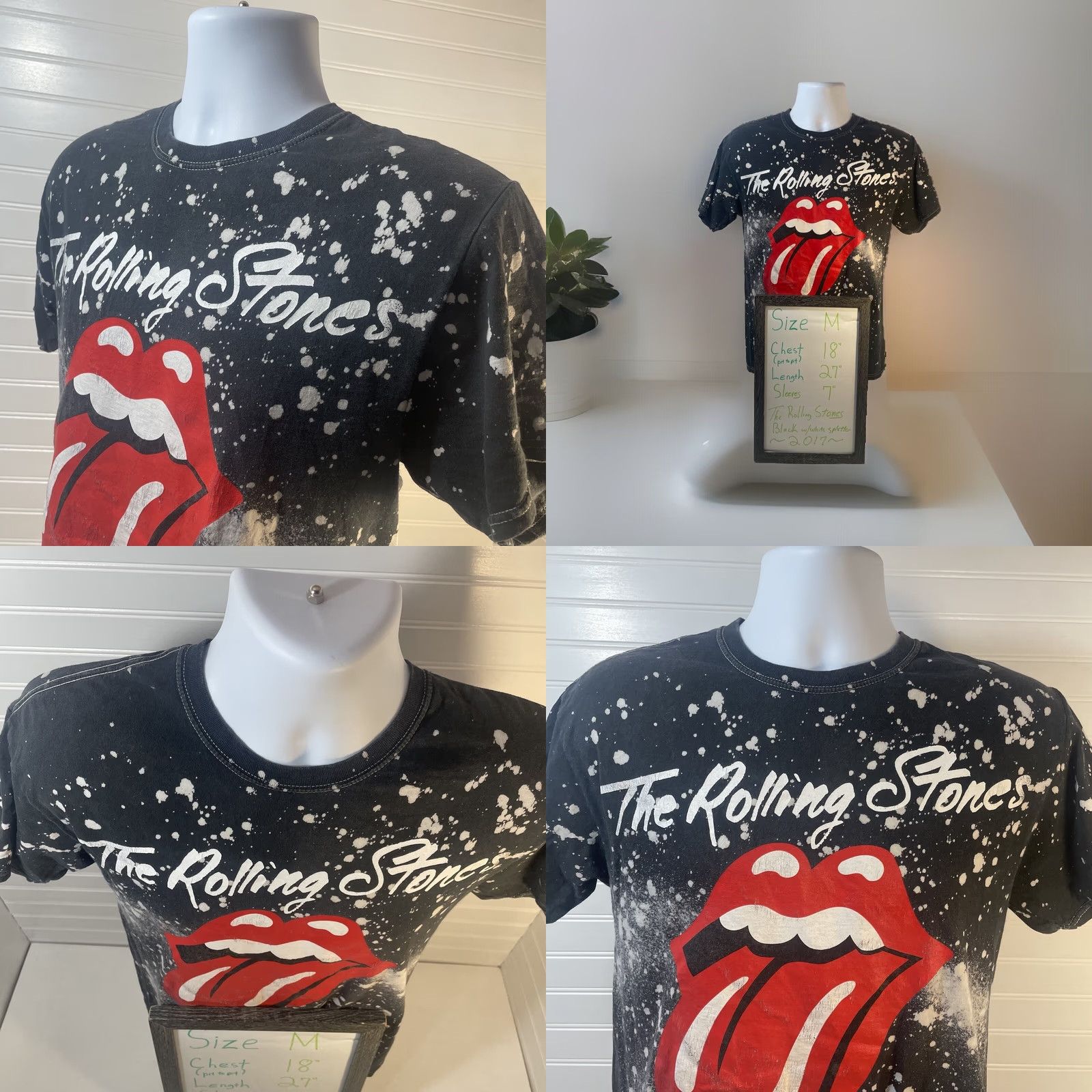 Vintage The Rolling Stones Shirt Men Medium Black White Paint Splatter Tongue Graphic Size US M / EU 48-50 / 2 - 9 Thumbnail