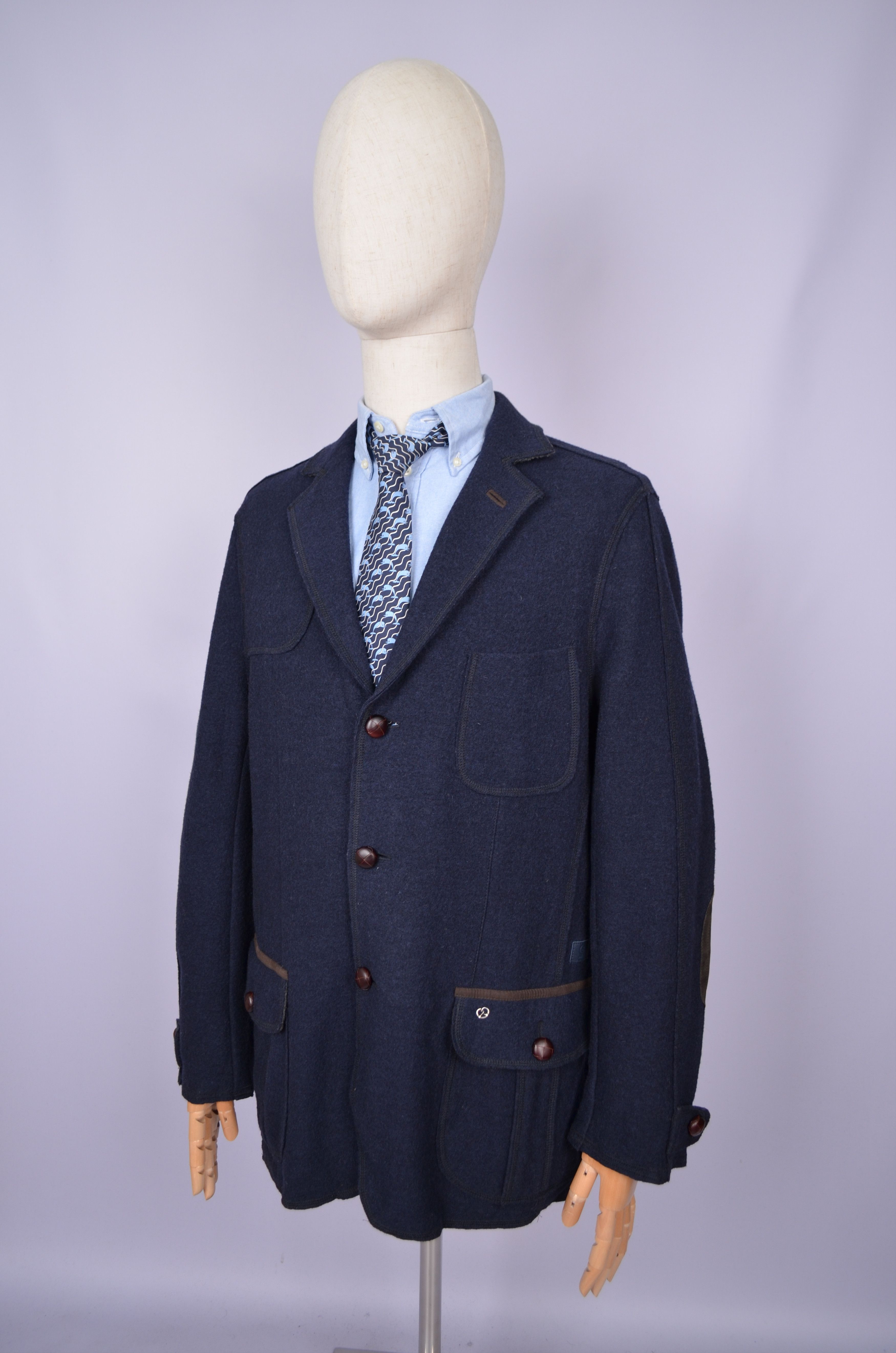 Bogner × Designer Bogner 100% Wool Navy Unlined Knit Blazer Jacket Size US42 Size 42R - 4 Thumbnail